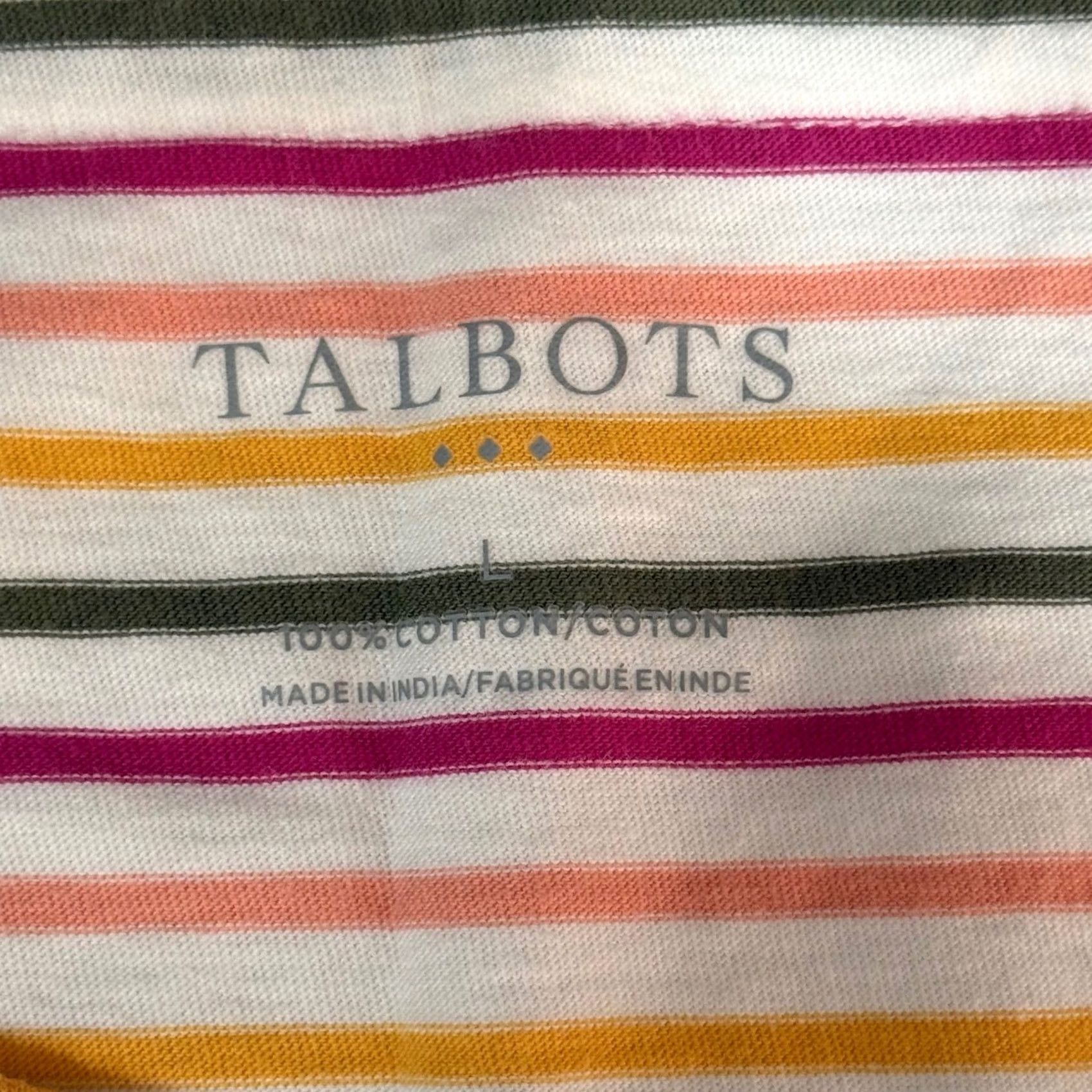 Talbots Talbots L Top Colorful Rainbow Striped Pom Notch V Neck Cotton Coastal EUC Size L / US 10 / IT 46 - 6 Thumbnail