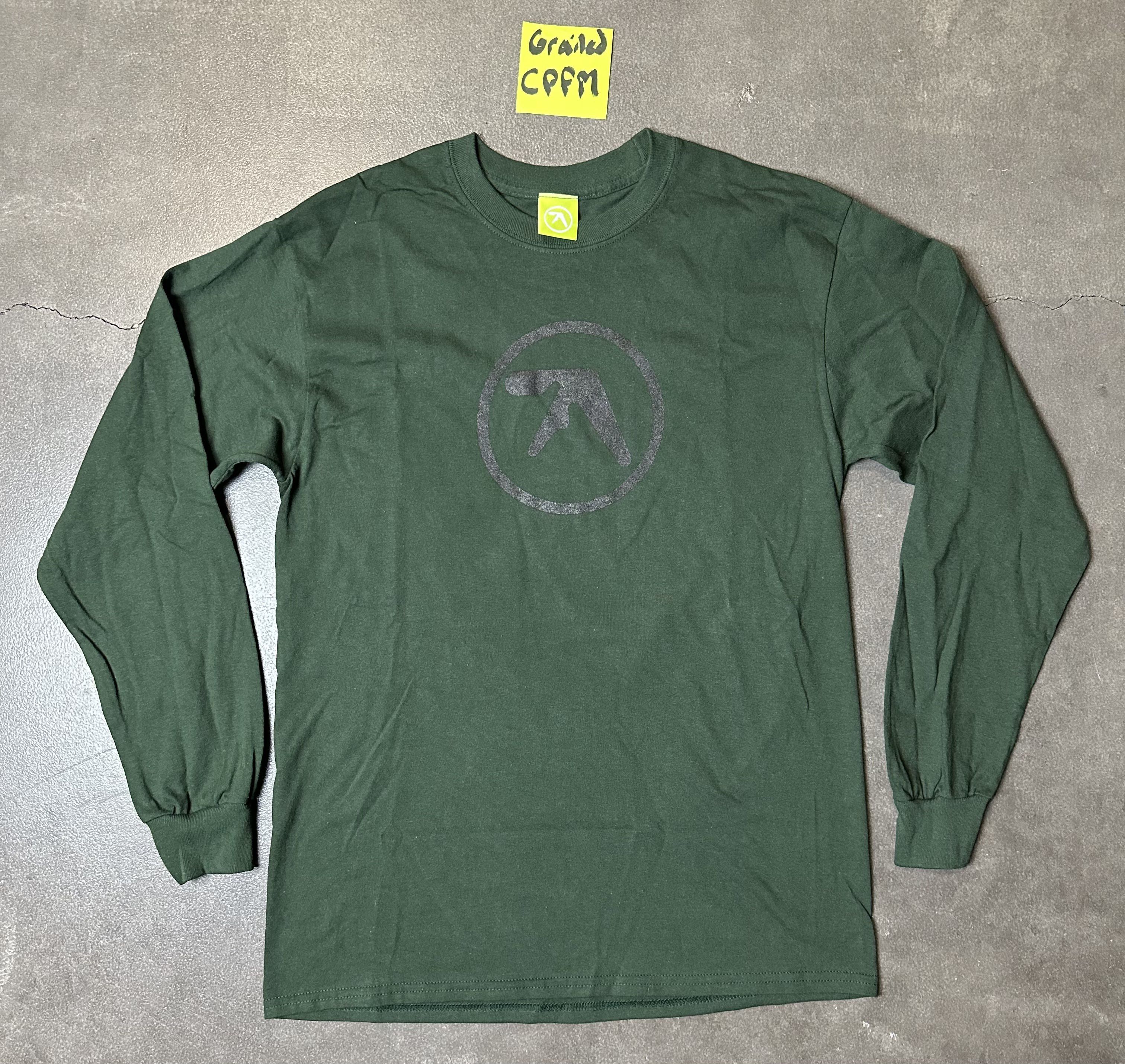 image of Band Tees x Vintage Aphex Twin Dark Green Logo Longsleeve M, Men's (Size Medium)