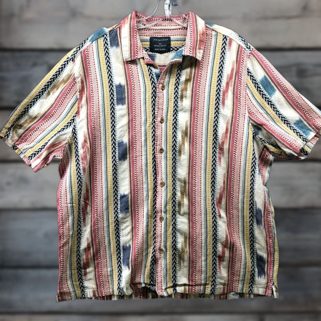 Primark Primark Shirt Mens 2XL Beige Short Sleeve Button-Up Woven Floral Hawaiian Tropical Coastal Resort Size US XXL / EU 58 / 5 - 1 Thumbnail