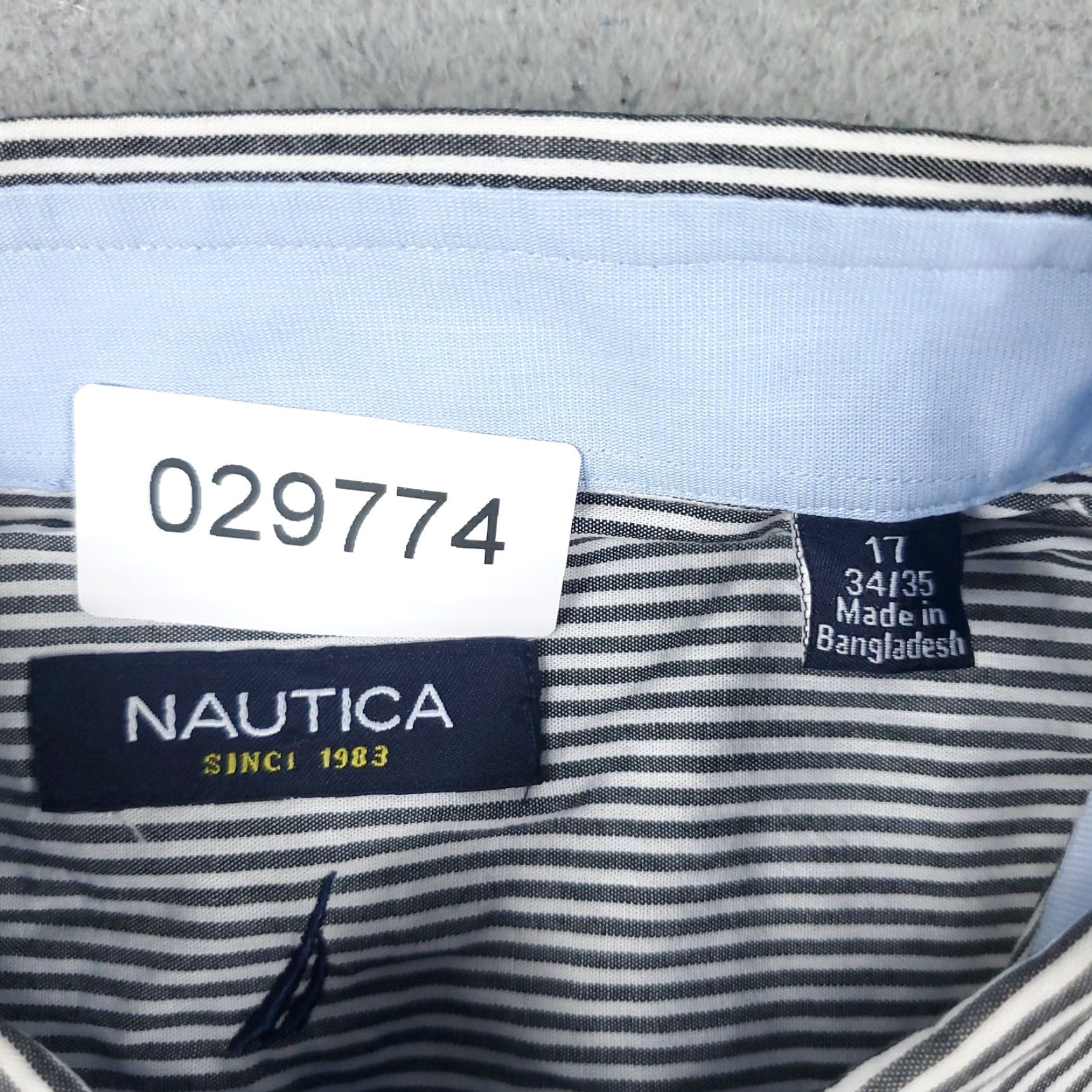 Nautica Nautica Dress Shirt Mens Size 17 Gray Striped Long Sleeve Button-Up Size 46R - 6 Thumbnail