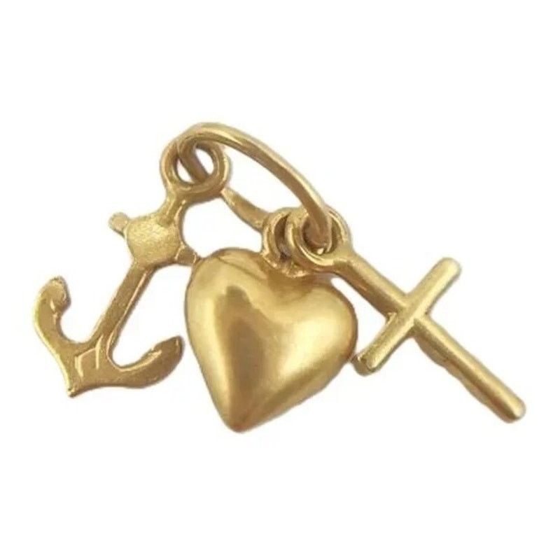 Vintage 14k Yellow Gold Hope Faith Love Triple Charm Pendant