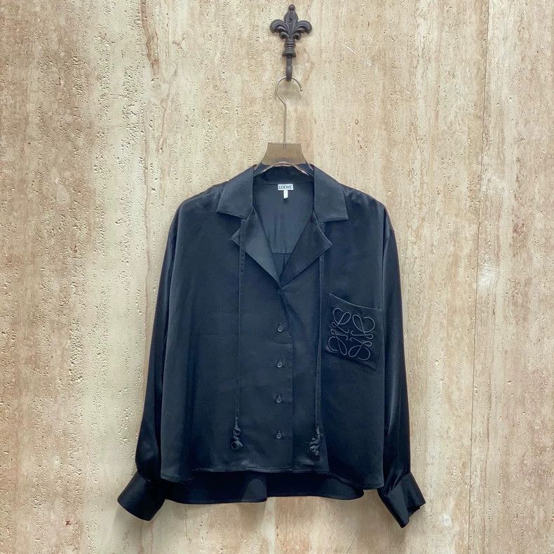 Loewe LOEWE Black embroidered logo silk shirt Size XS / US 0-2 / IT 36-38 - 2 Thumbnail