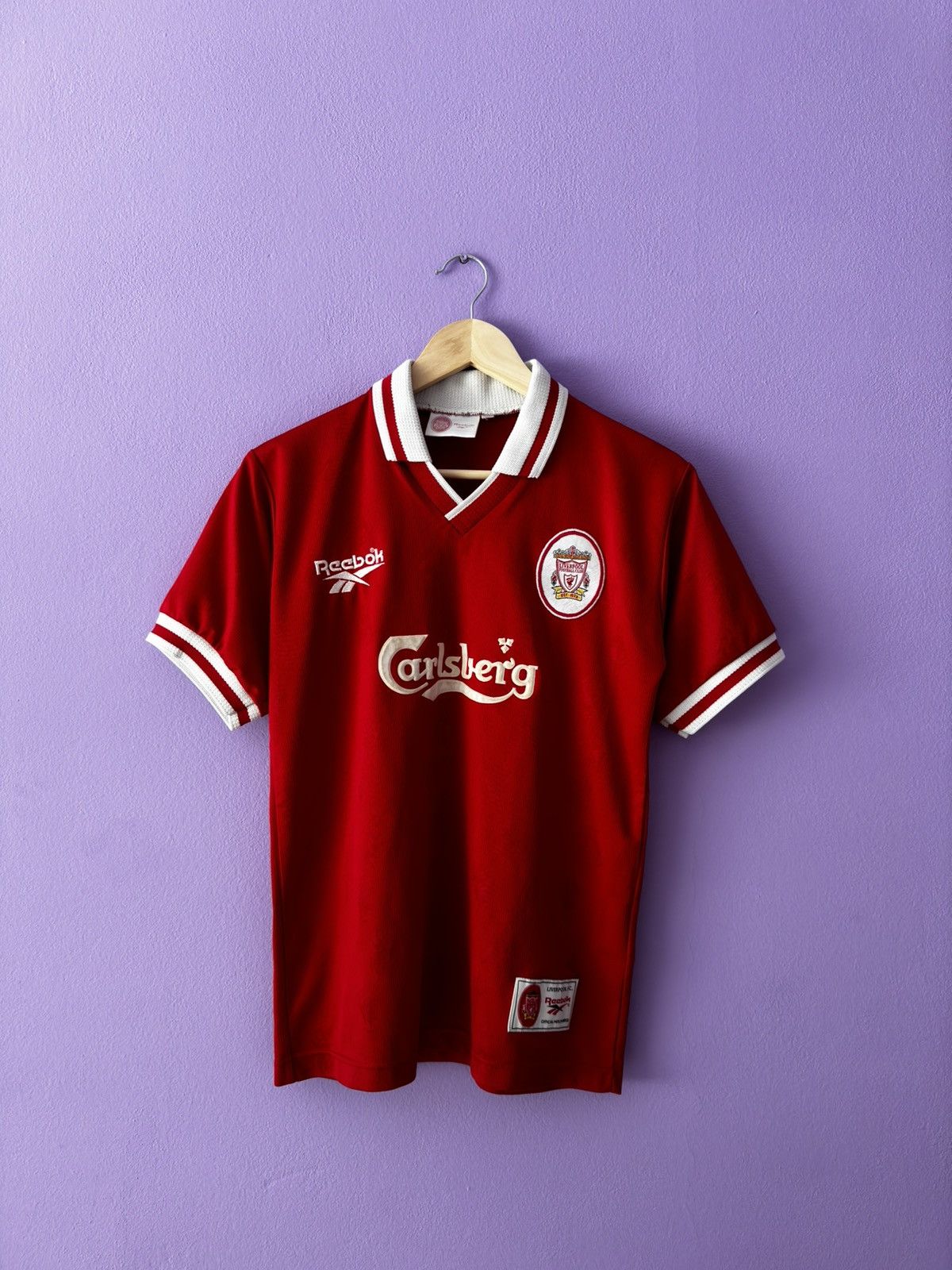 image of Vintage Jersey Liverpool Reebok Soccer Red 96-97, Men's (Size Small)