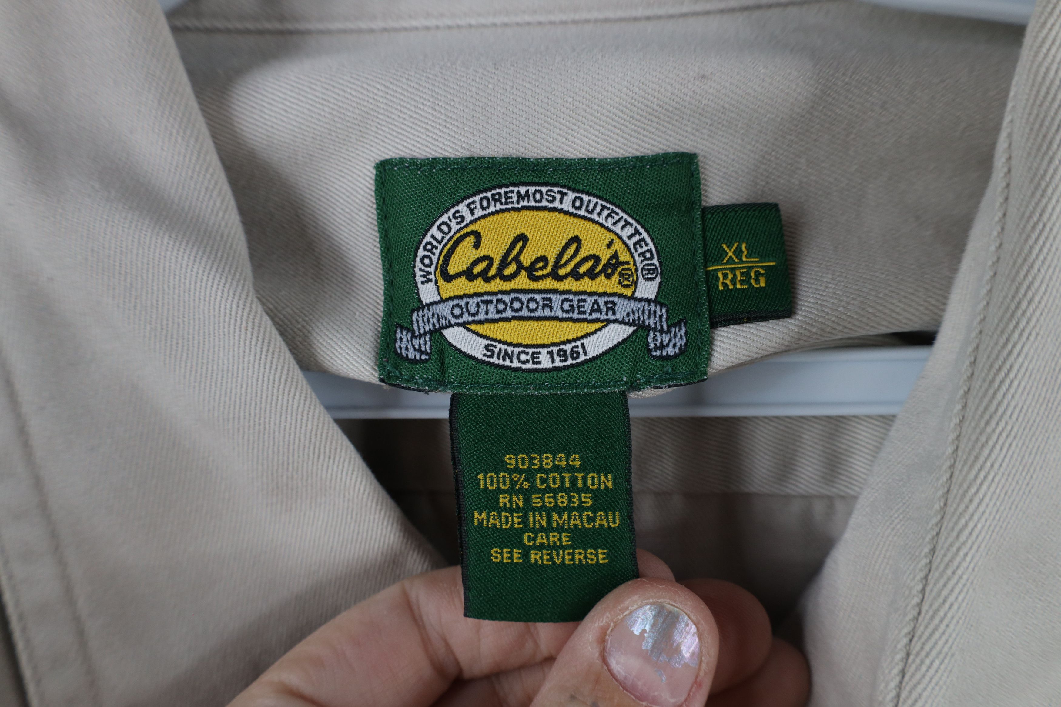 Cabelas × Vintage Vintage 90s Cabelas Cotton Twill Safari Button Shirt Beige Size US XL / EU 56 / 4 - 8 Thumbnail