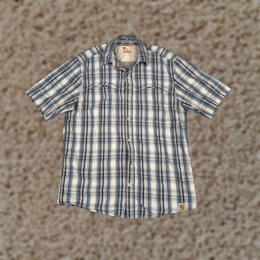 Carhartt Carhartt Shirt Men M Blue Plaid Cotton Button Up Short Sleeve Vented Casual Workwear All Seasons Pockets Button-Up Mens Regular Shirt Size US M / EU 48-50 / 2 - 1 Thumbnail