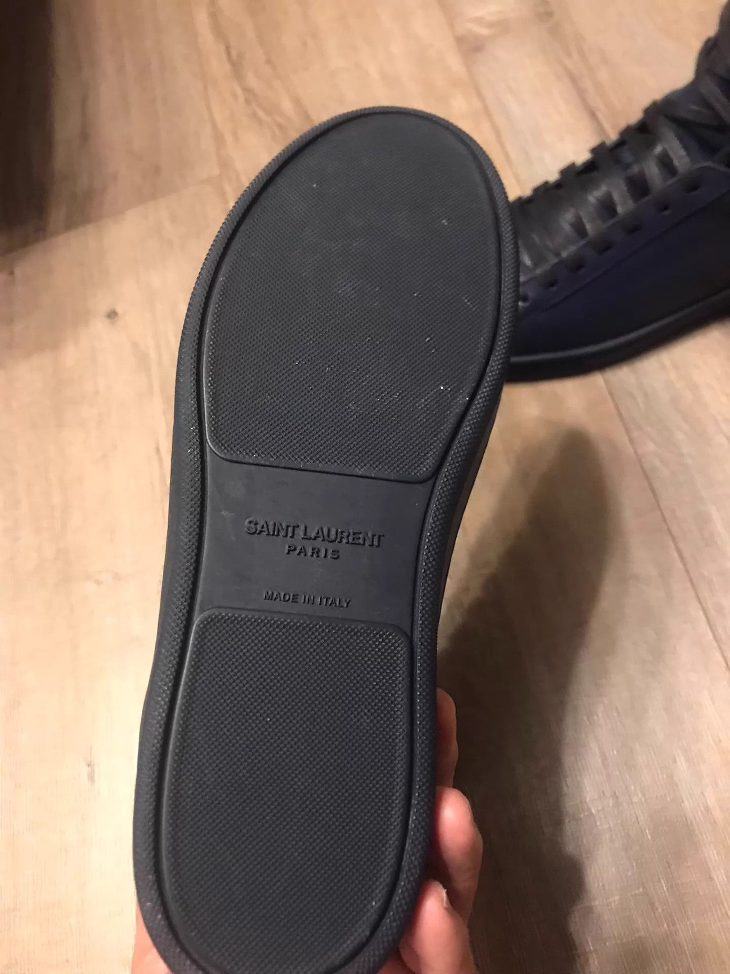 Saint Laurent Paris SLP Navy Blue High-Top Leather Sneakers Size 40 (New) Size US 7 / EU 40 - 6 Thumbnail