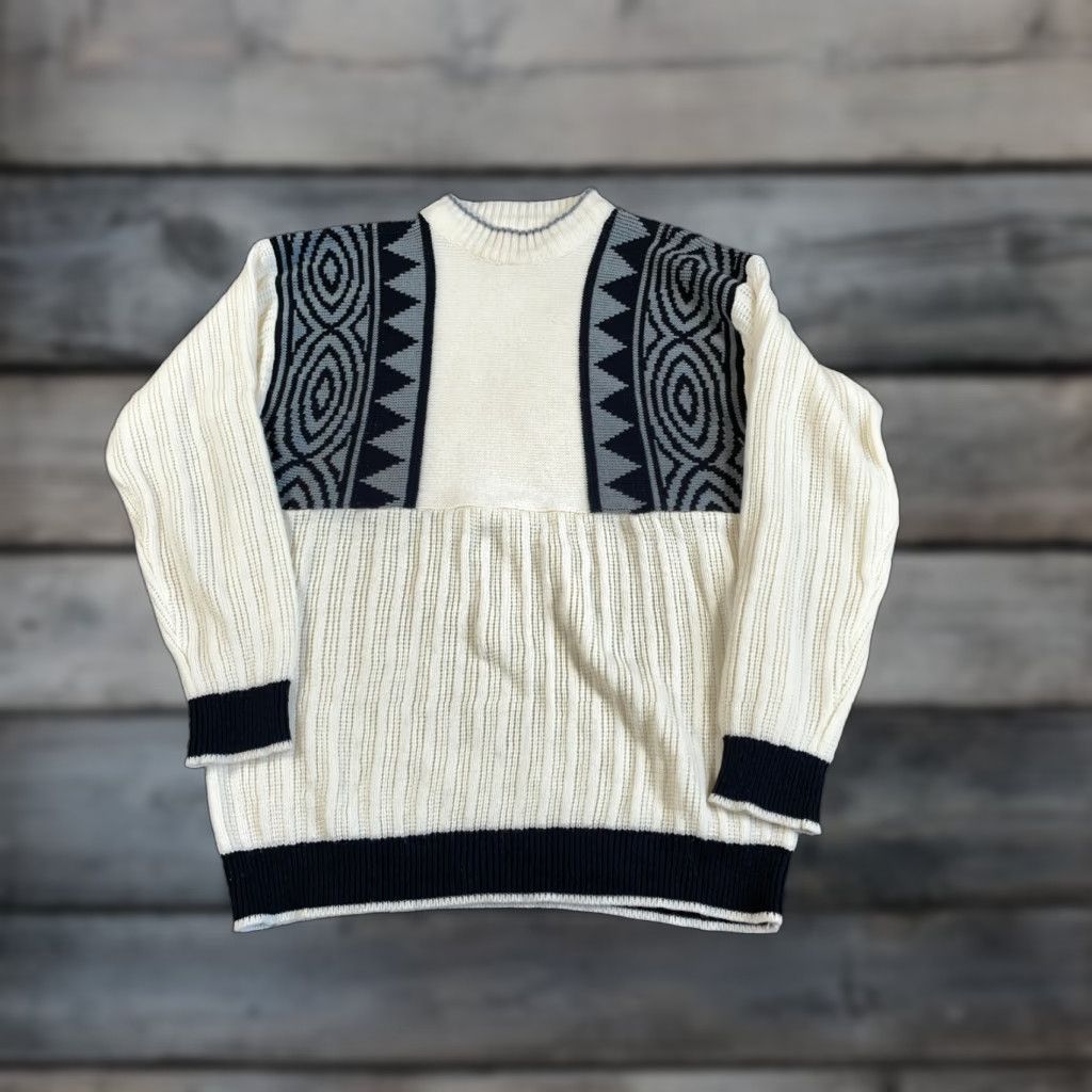 Vintage VTG 80s Vintage Geometric Knit Sweater Crew Neck Adult S Ivory Mens Pullover Geometric Pattern 80s Classic Dad Preppy Size US S / EU 44-46 / 1 - 1 Thumbnail