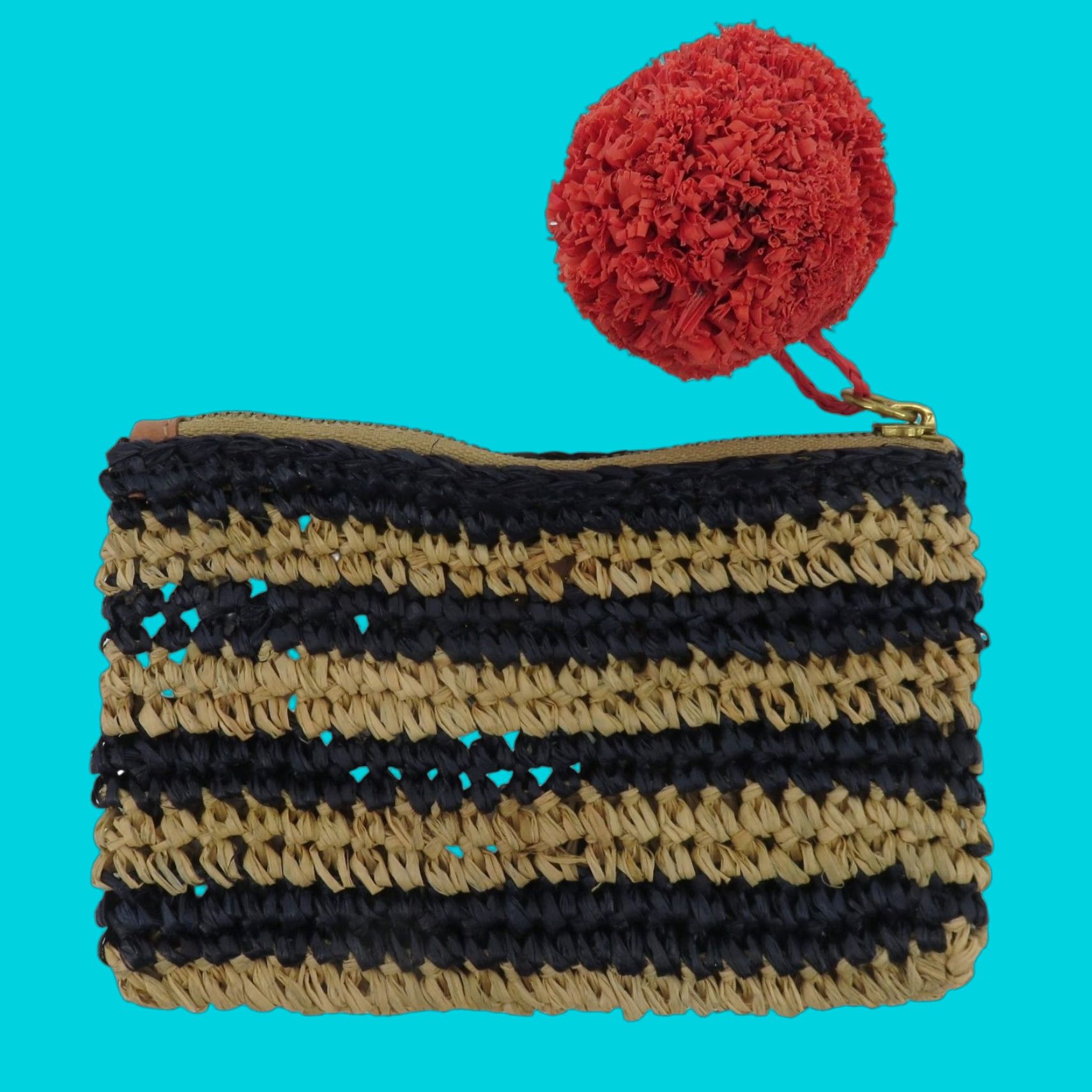 J.Crew J.CREW Coin Wallet Straw Multicolor Zip Purse Woven Tan Blue Pom Pom NEW Women Coin Wallet Straw Multicolor J.CREW Gift Size ONE SIZE - 1 Thumbnail