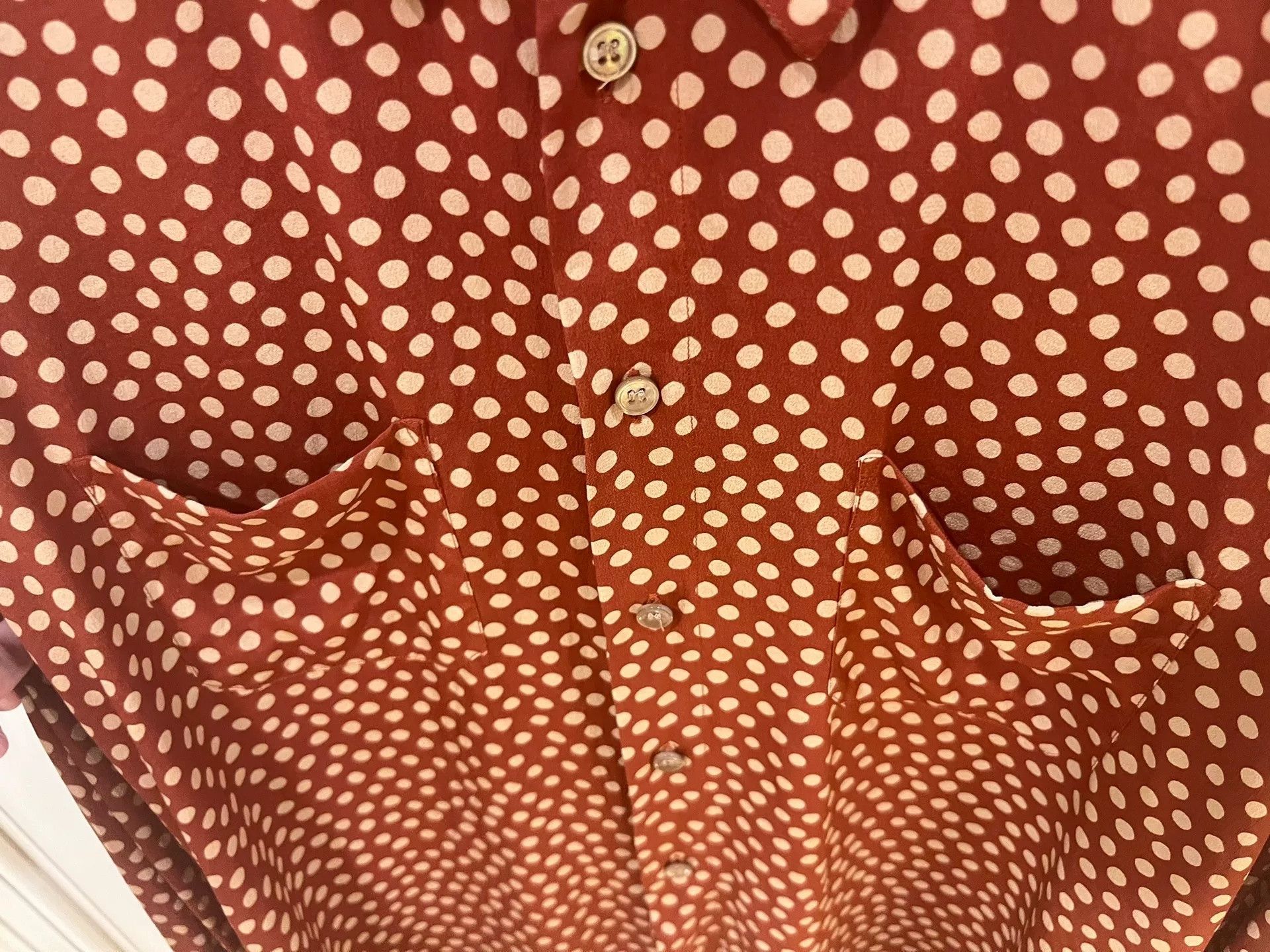 Saint Laurent Paris Saint Laurent Classic Red Polka Dot Silk Shirt Size US XS / EU 42 / 0 - 4 Thumbnail