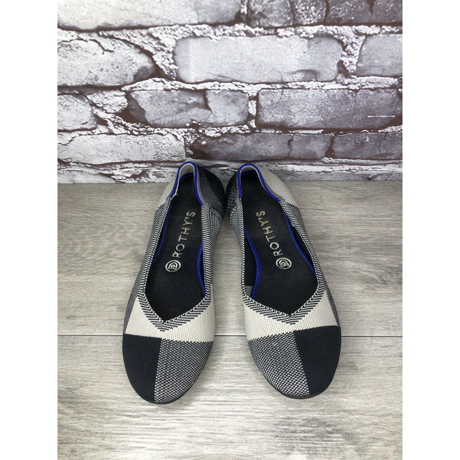 Other Rothy’s The Flat Captoe Dove Grey Black Plaid Knit Round Bal Size US 9 / IT 39 - 20 Thumbnail