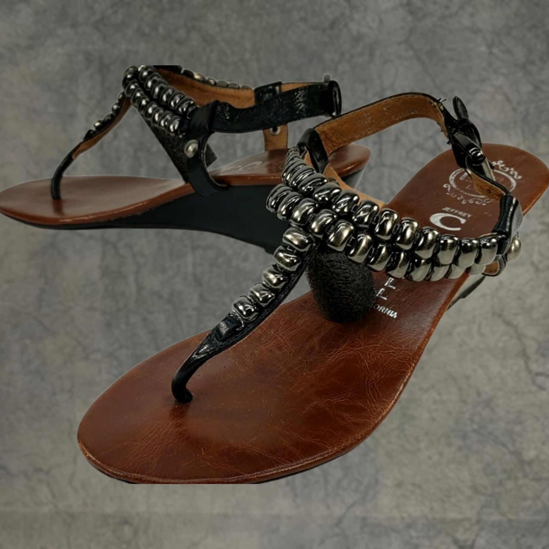 Jeffrey Campbell JEFFREY CAMPBELL Ibiza Last T Strap Sandals Black Leather Studs Wedge Size 8.5M Womens Size US 9 / IT 39 - 1 Thumbnail