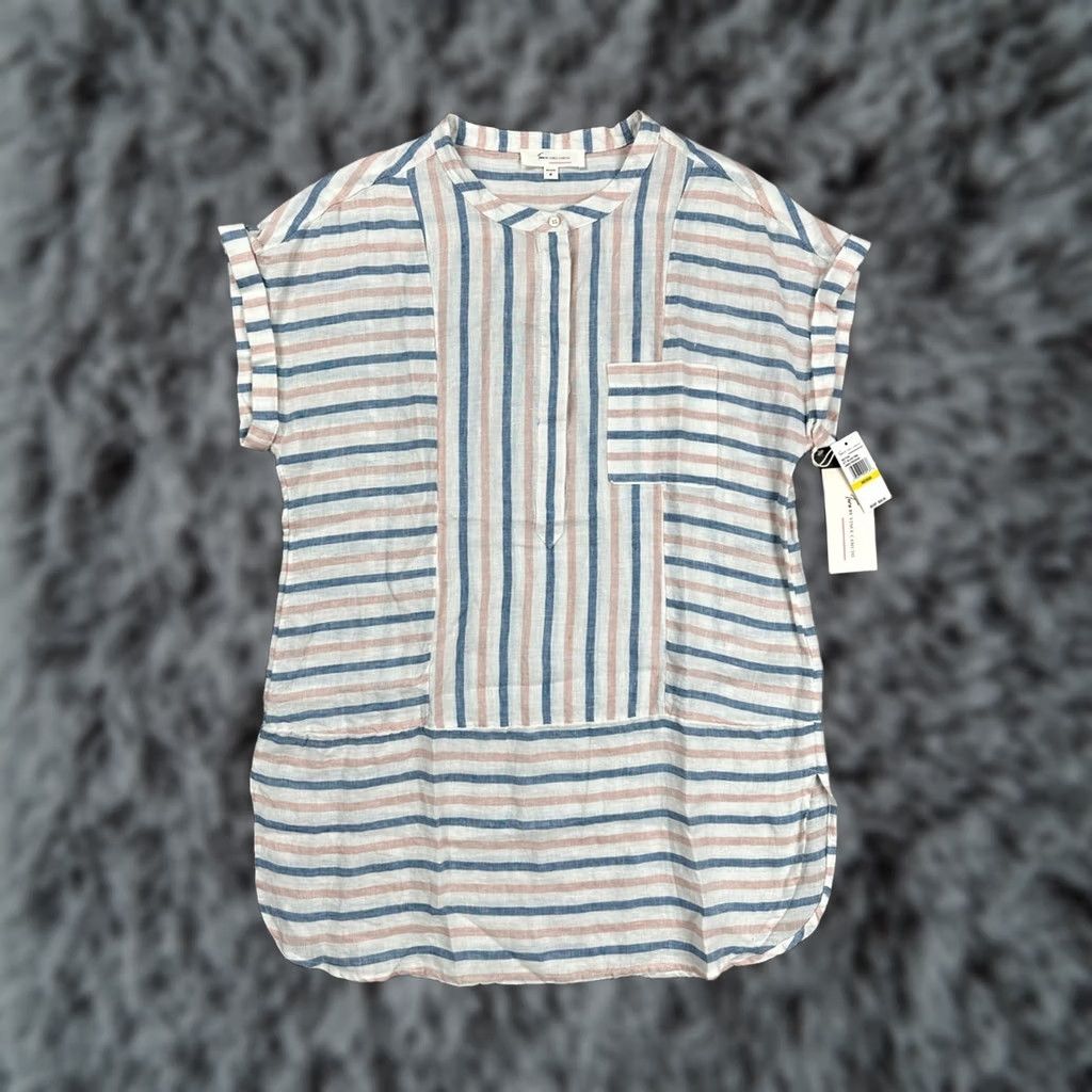 Vince Camuto Vince Camuto Cover Up Shirt Linen Striped Blush Pink Medium Women’s Size ONE SIZE - 1 Thumbnail