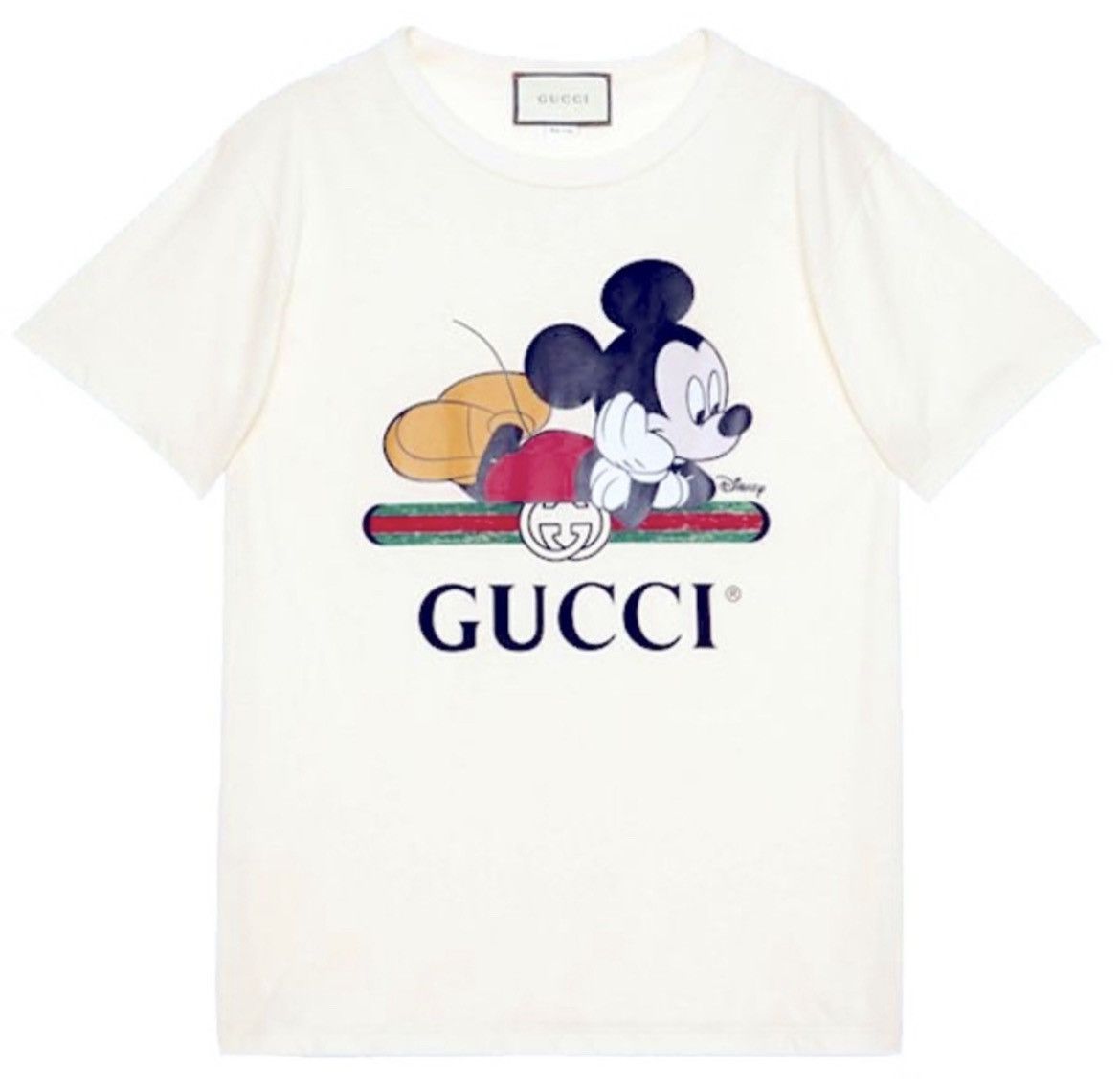 image of Gucci Mickey Mouse Tee in Cream/Red, Women's (Size XS)