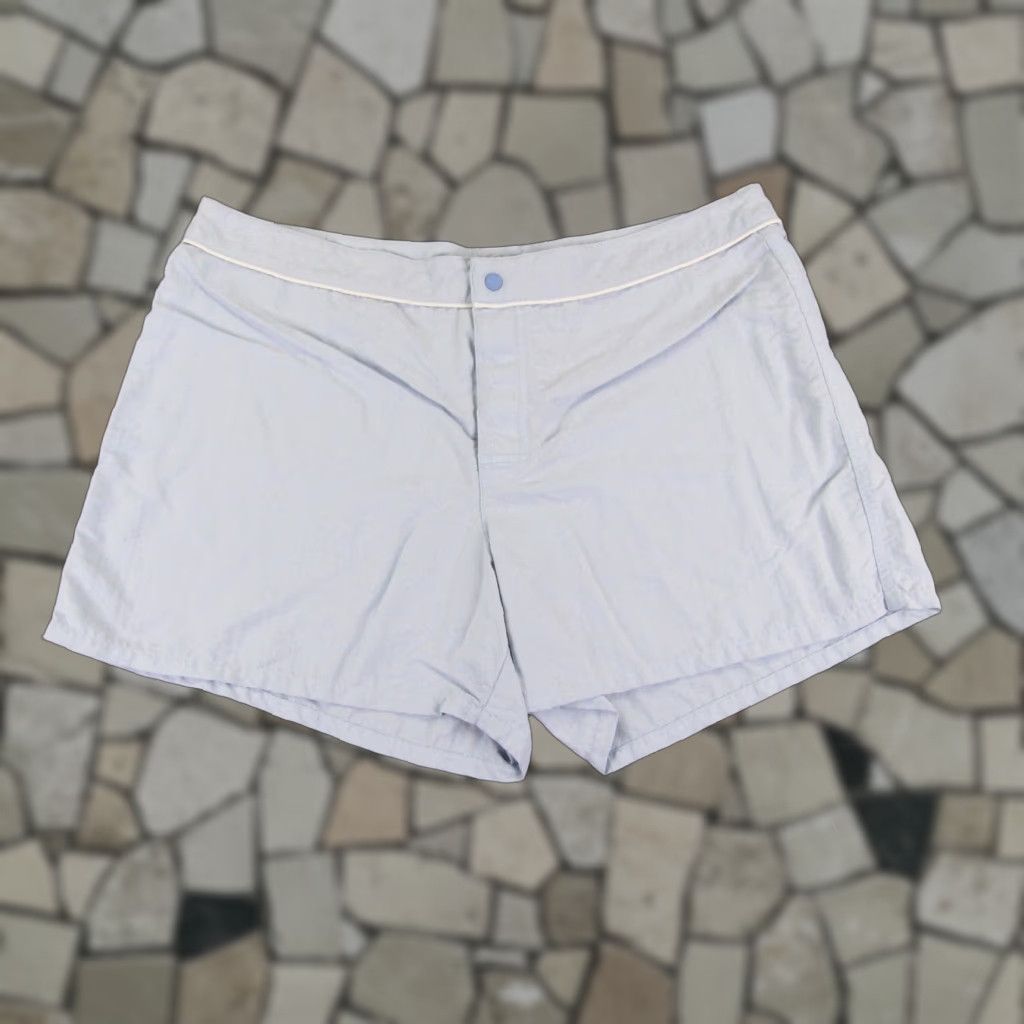 Patagonia VINTAGE Patagonia Board Shorts Womens 14 Blue Button Surf Swim Trunks Board Shorts Size 35" - 1 Thumbnail