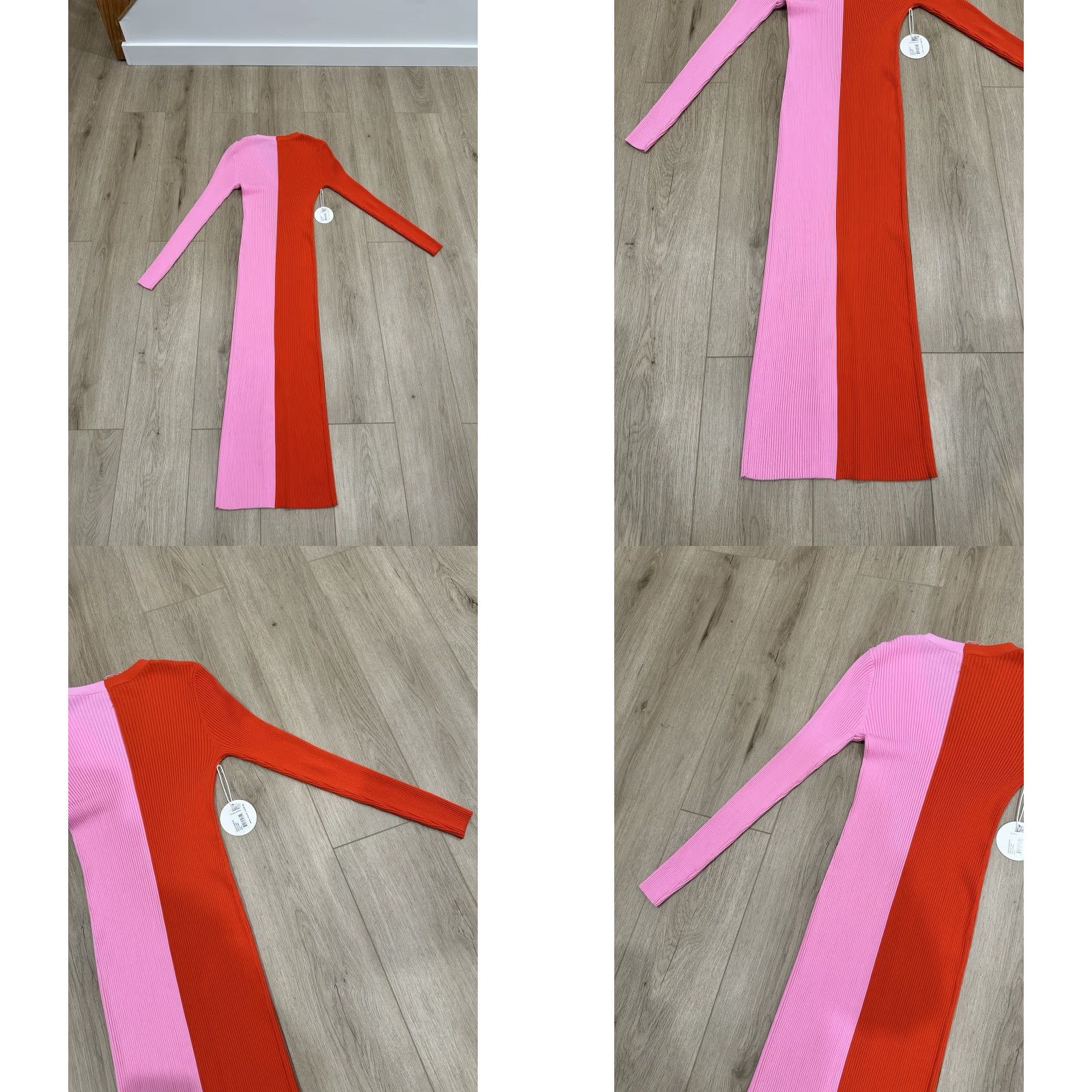 Staud STAUD Shoko Colorblock Sweater Dress Women L Red/Pink Midi V-Neck Long Sleeve Bodycon NWT Size L / US 10 / IT 46 - 10 Thumbnail