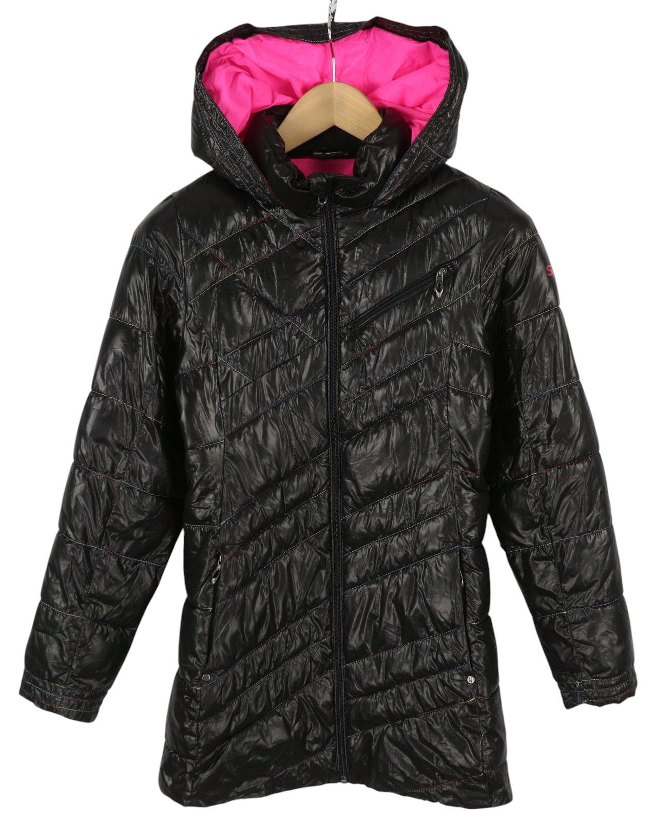 Spyder L Black Full Zip Insulated Quilted Hooded Mid-Length 86457 Size L / US 10 / IT 46 - 1 Thumbnail