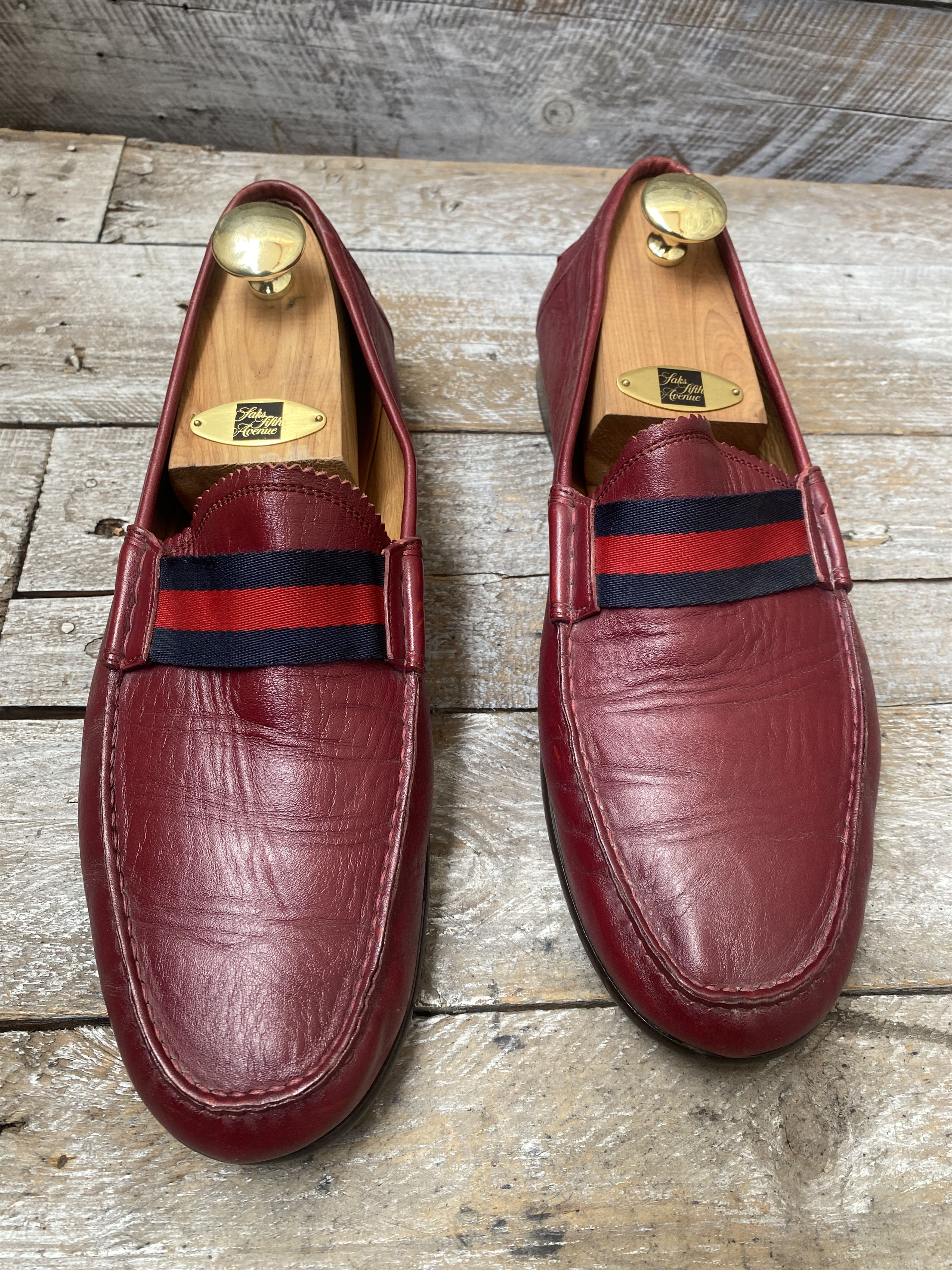 Gucci Gucci penny loafer burgundy 3 stripe leather shoes sz 10 Size US 11 / EU 44 - 11 Thumbnail