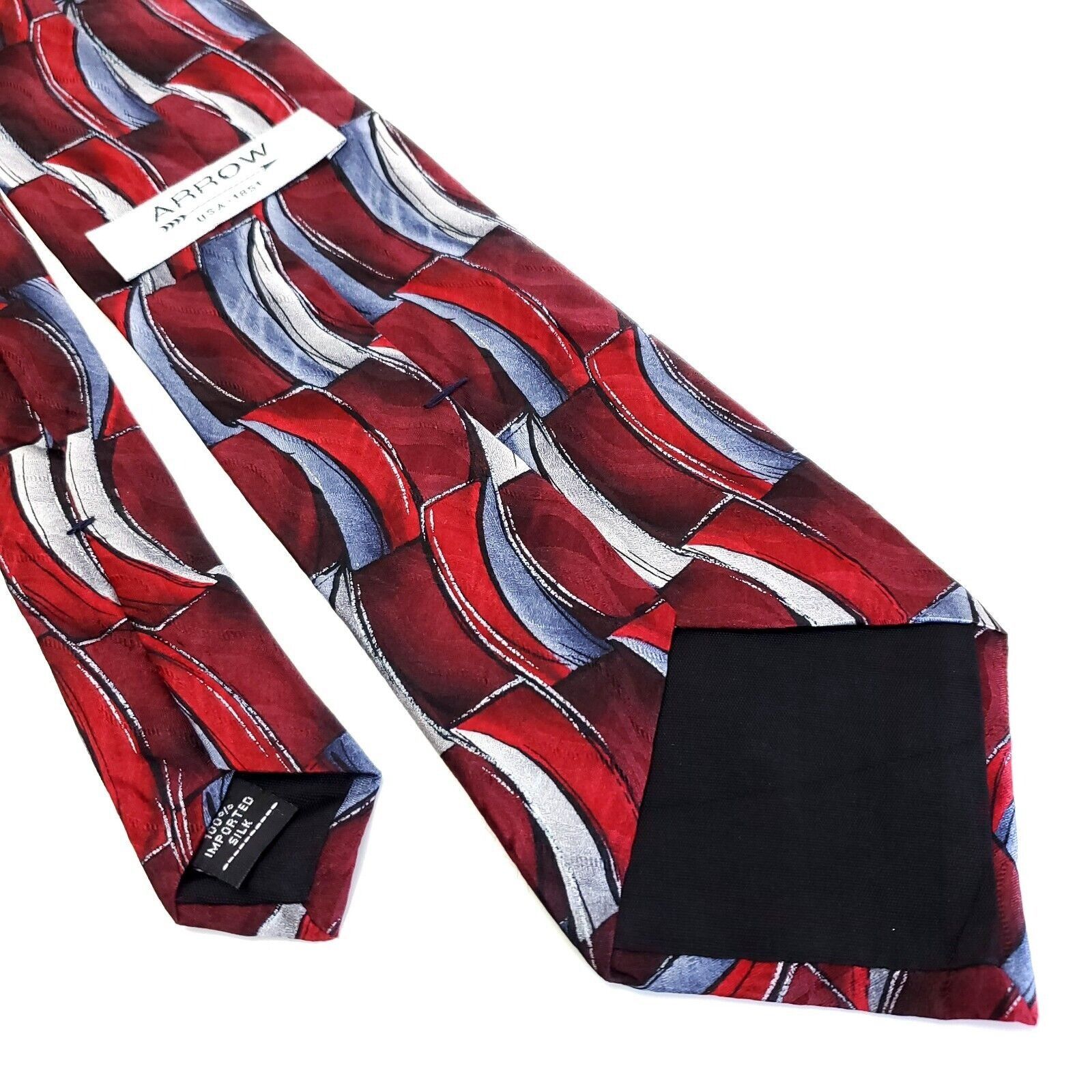 Arrow Arrow Red Print Abstract Gray Short Wide Silk Tie Size ONE SIZE - 5 Thumbnail
