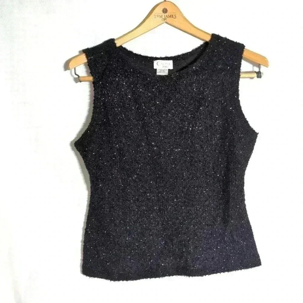 Designer Cinema Etoile Women's sparkle black sleeveless top sz L Size L / US 10 / IT 46 - 1 Thumbnail