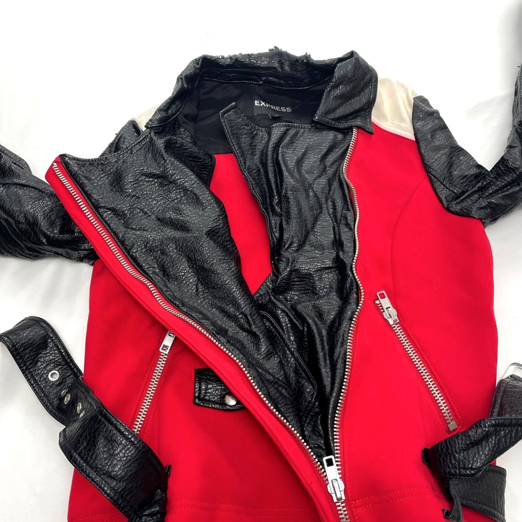 Express Express Jacket Womens Large Red Black Faux Leather Sleeves Zip Pockets Ladies Size L / US 10 / IT 46 - 5 Thumbnail