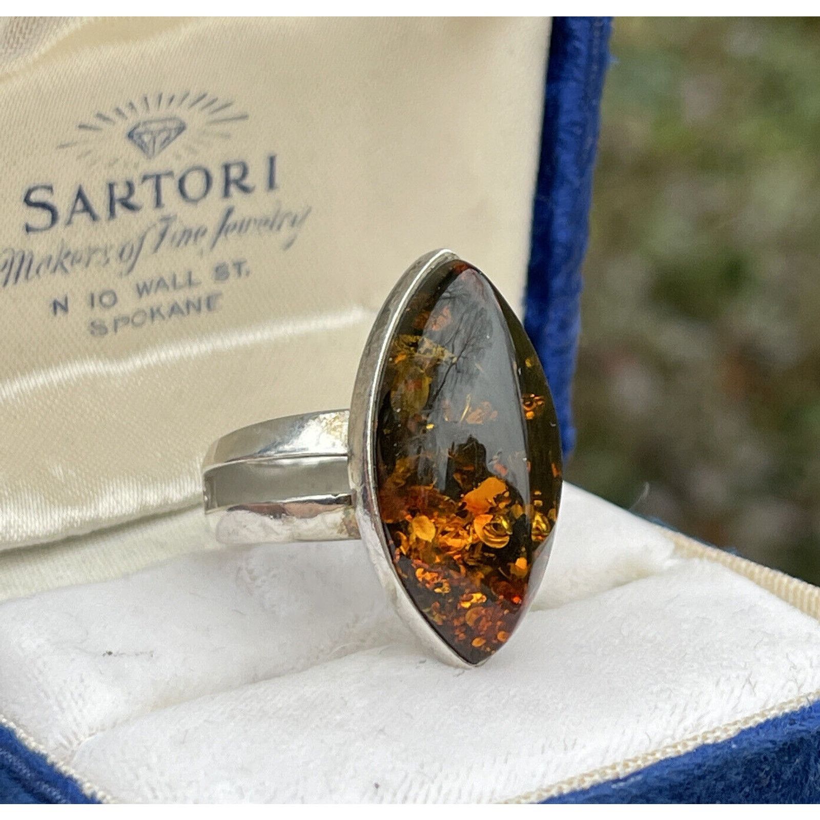 Vintage Valerio Vintage Sterling Silver 925 Amber Ring v8 Size 9 Size ONE SIZE - 4 Thumbnail