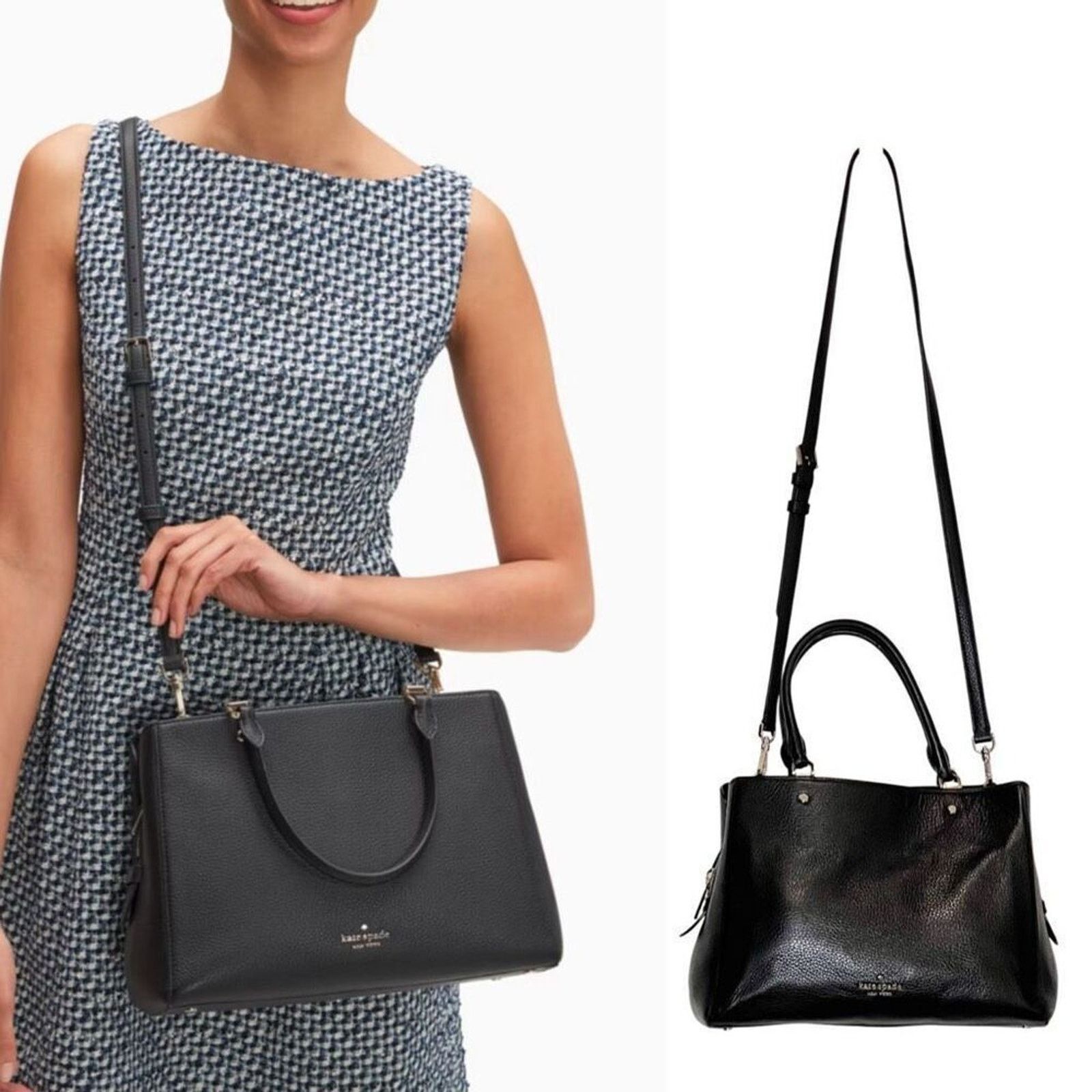 Kate Spade Kate Spade Leila Pebbled Leather Satchel Handbag Black $399 Size ONE SIZE - 1 Thumbnail