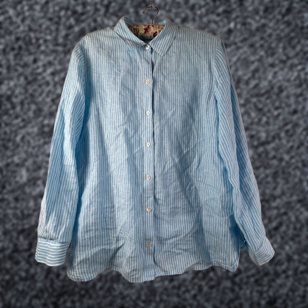 J. Jill J. Jill Linen Shirt Womens Medium Blue Pinstripe Long Sleeve Button Up Top Love Size M / US 6-8 / IT 42-44 - 1 Thumbnail