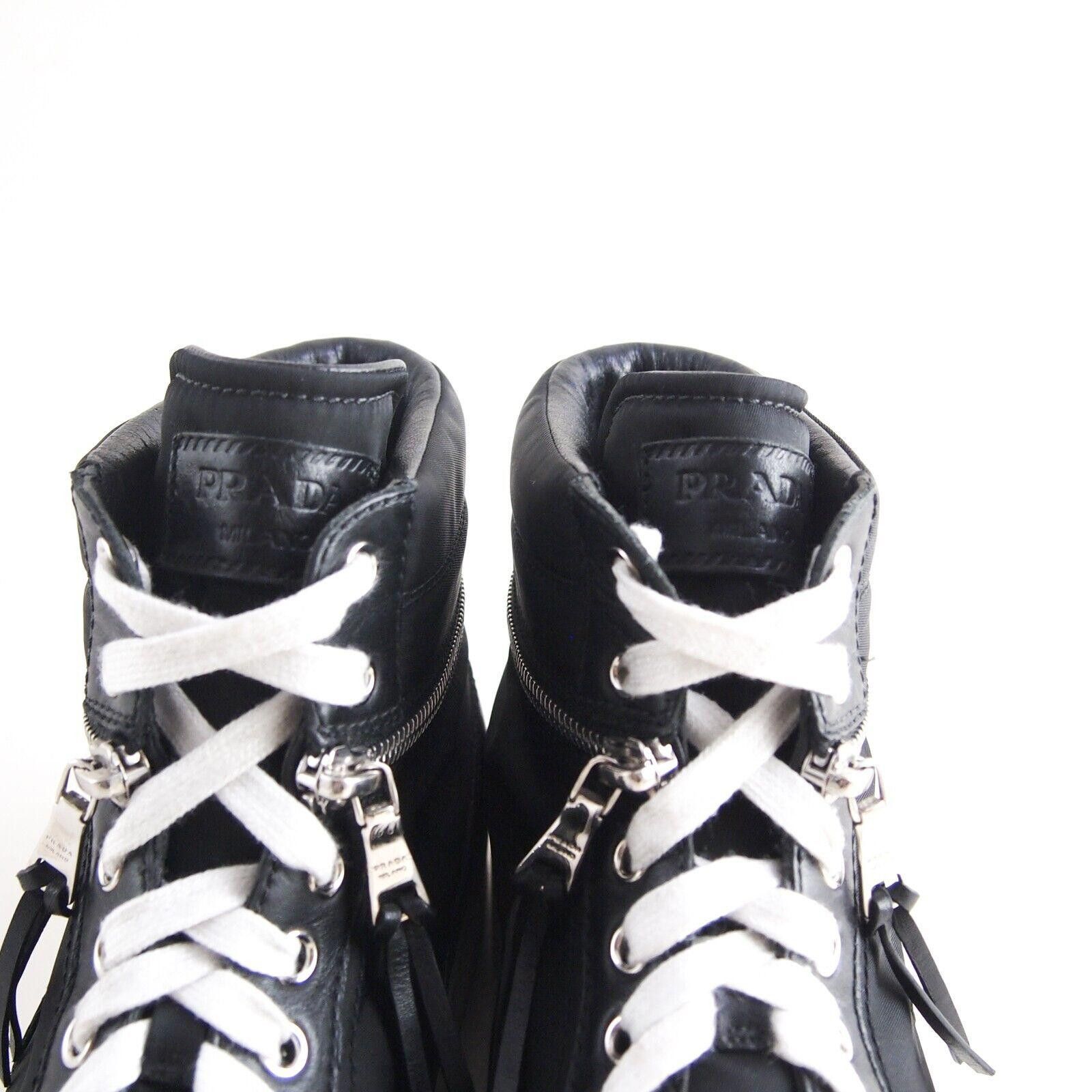 Prada Prada High Sneakers Black Leather Nylon Size US 10.5 EU 40.5 Size US 10.5 / IT 40.5 - 4 Thumbnail