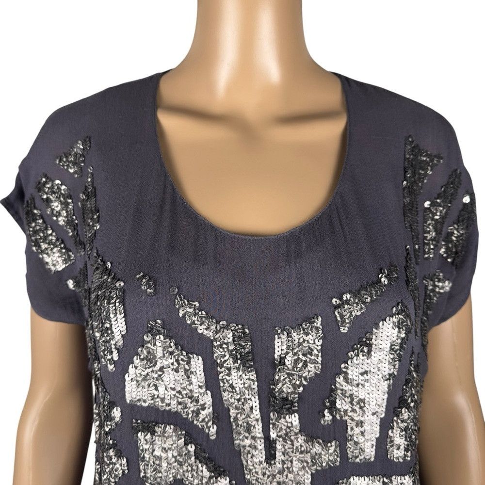 Other Gold Hawk 100% Silk Sequin Grey Tunic Top Mini Dress Size X Size XS / US 0-2 / IT 36-38 - 3 Thumbnail