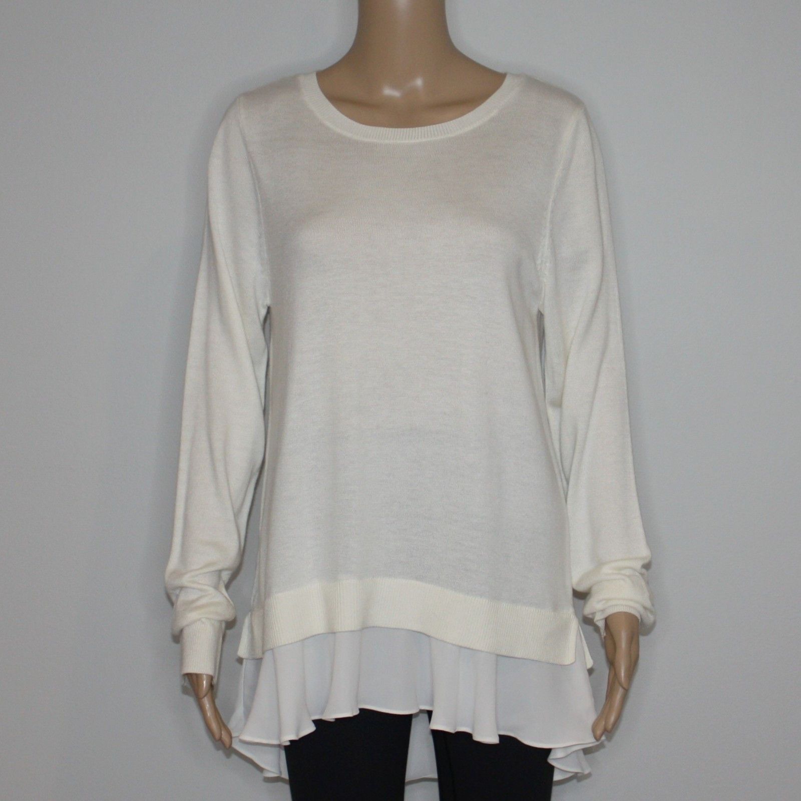 Loft Flounce Mixed Media Sweater Top in White Color NWT $64.90 Size M / US 6-8 / IT 42-44 - 6 Thumbnail