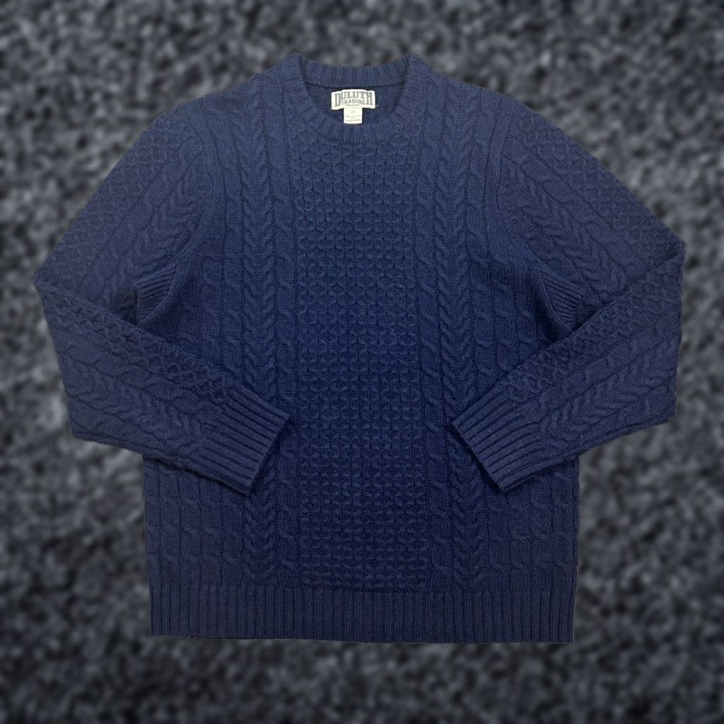 Vintage Duluth Sweater Mens LT Navy Cable-Knit Wool Long Sleeve Crew Neck Pullover Big & Tall Fall Winter Vintage No Size US L / EU 52-54 / 3 - 1 Thumbnail