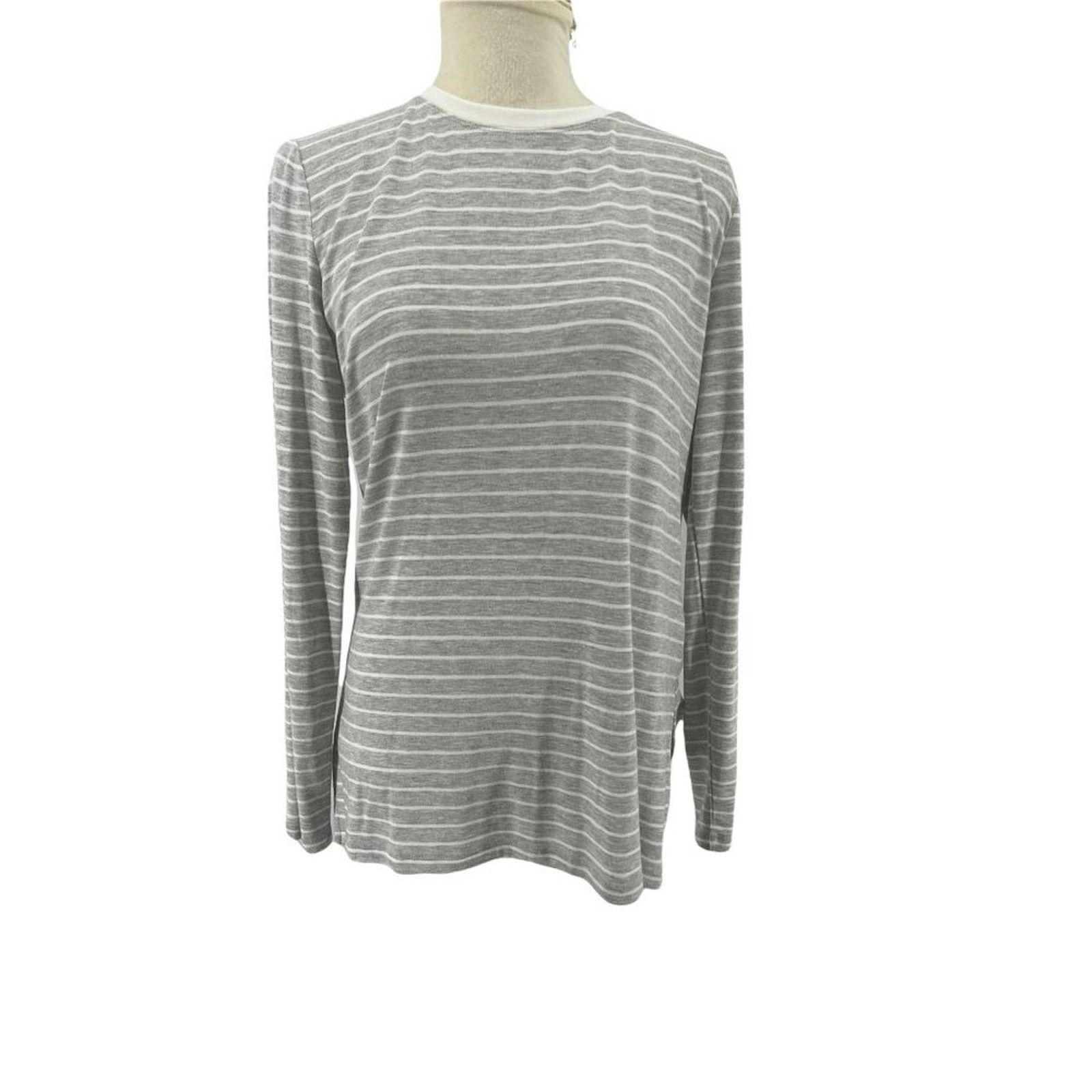 Athleta Athleta Threadlight Striped Long Sleeve Shirt Grey Cream Size S / US 4 / IT 40 - 1 Thumbnail