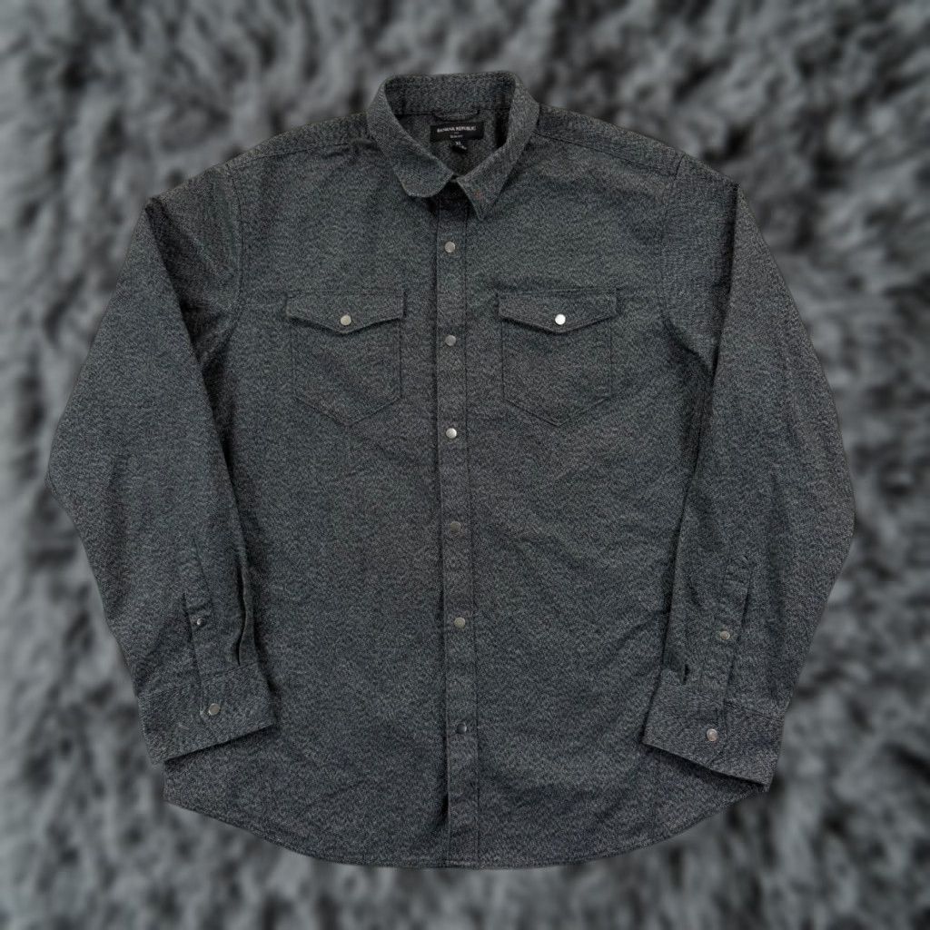 Banana Republic VINTAGE Banana Republic Shirt Men XL Black Slim Fit Dress Snap Button Preppy Long Sleeve Size 46R - 1 Thumbnail