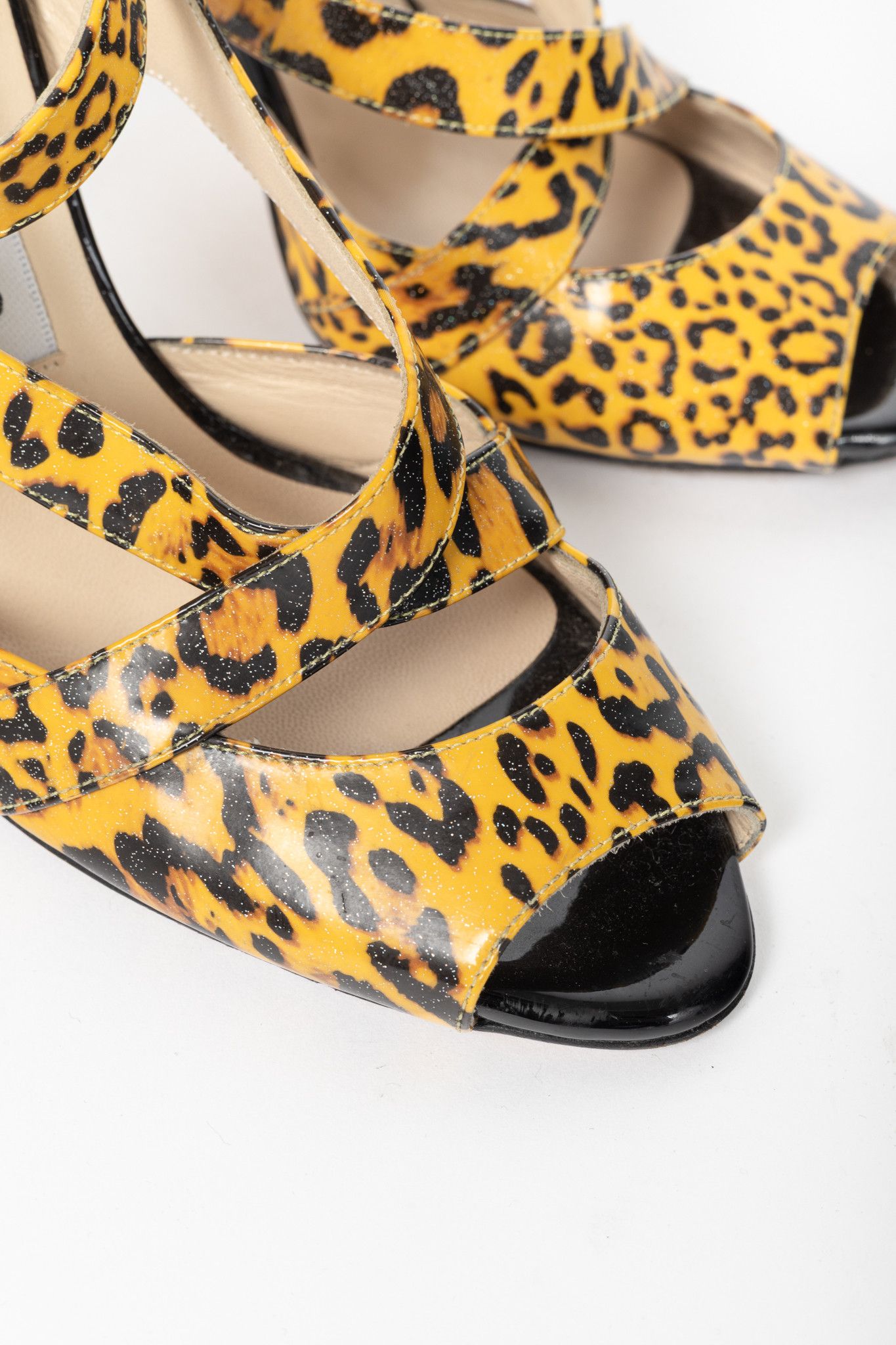 Jimmy Choo Jimmy Choo Gray Leopard Print Patent Crisscross Sandals Size US 5.5 / IT 35.5 - 7 Thumbnail