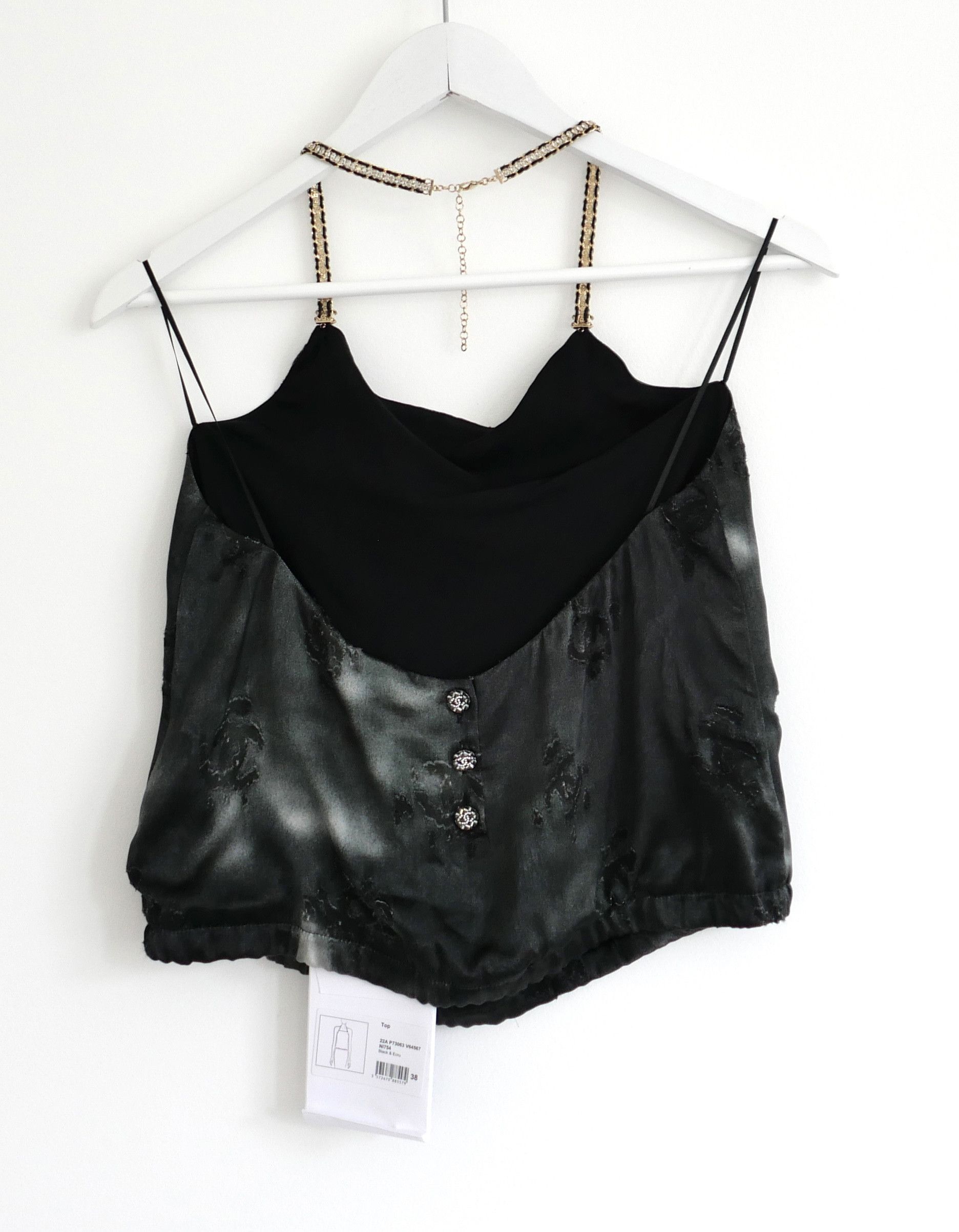 Chanel Chanel Pre Fall 2022 Grey CC Logo Devore Crystal Halter Top Size XS / US 0-2 / IT 36-38 - 5 Thumbnail