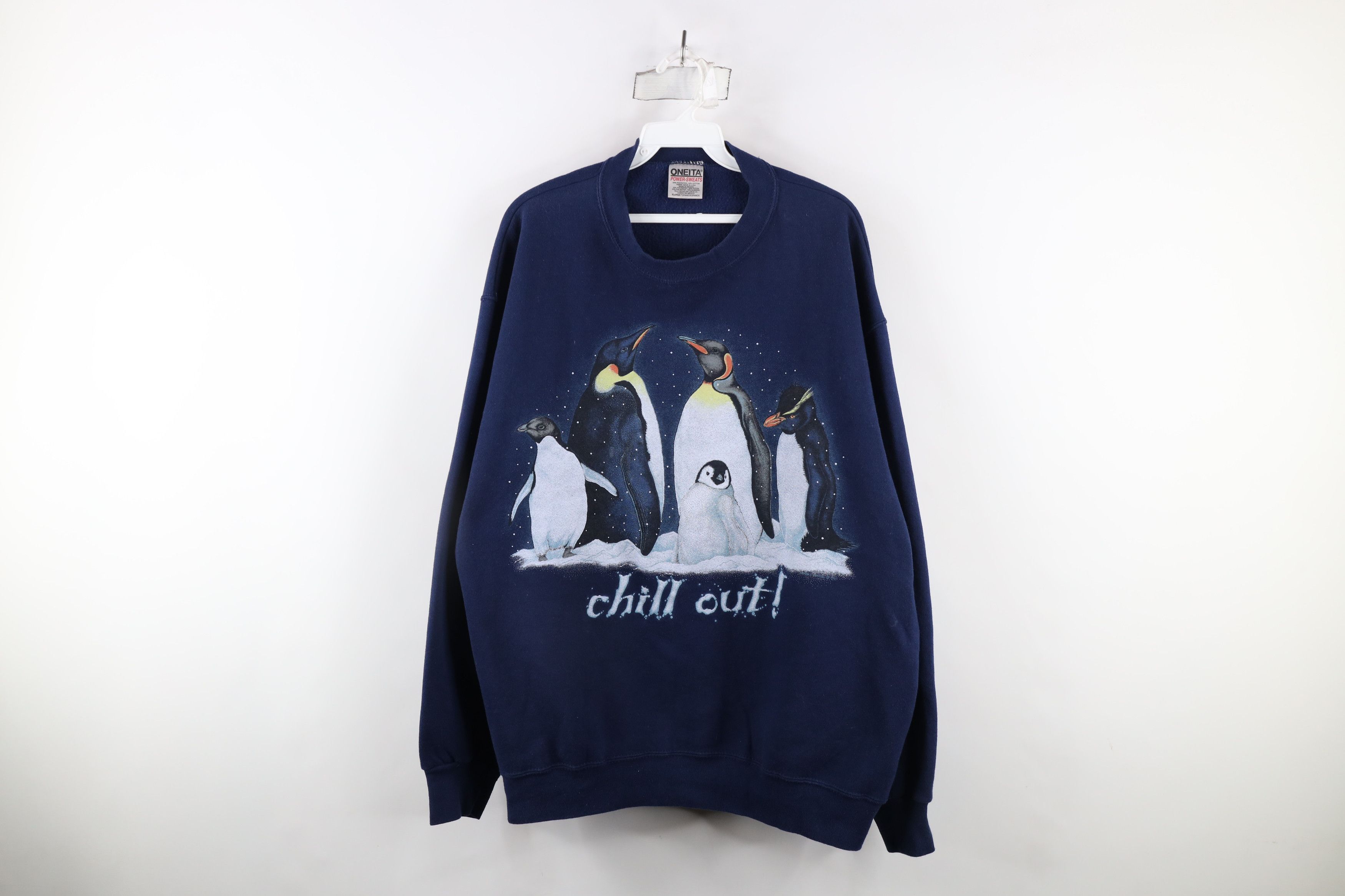 Vintage Vintage 90s Streetwear Out Penguins Crewneck Sweatshirt Blue Size US XL / EU 56 / 4 - 1 Thumbnail