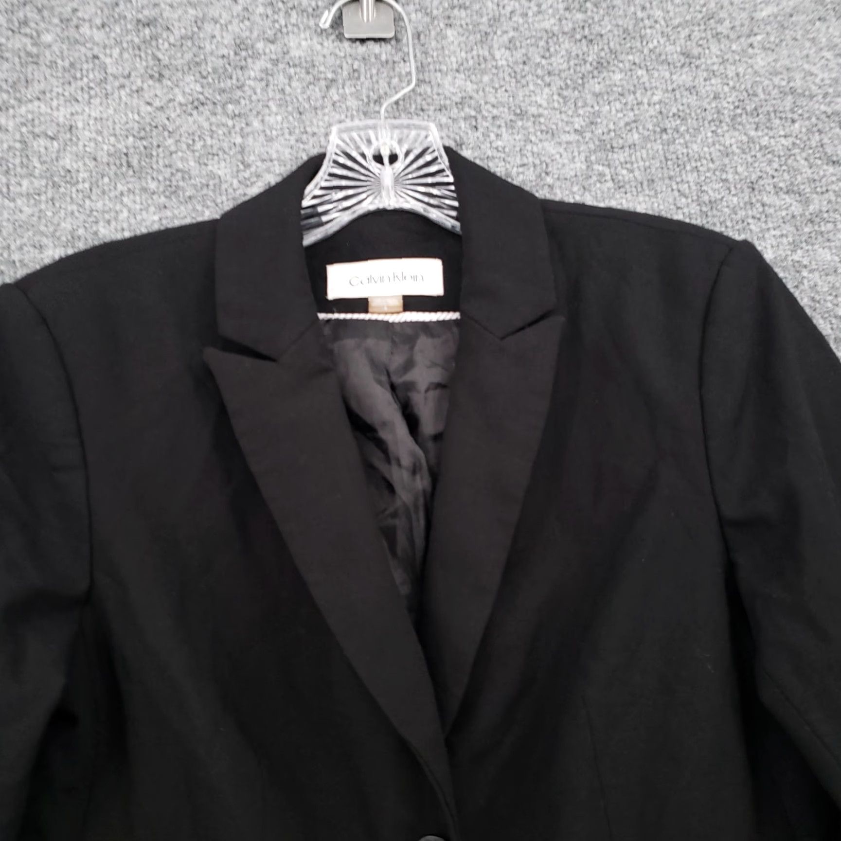 Calvin Klein Calvin Klein Blazer Women Black Two-Button Stretch Jacket Career Work Suit Jacket Regular Size 4 Notch Lapel Solid Long Sleeve) Size S / US 4 / IT 40 - 4 Thumbnail