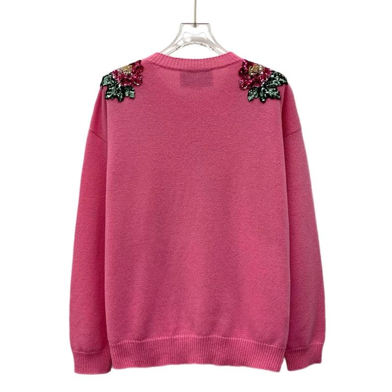 Gucci Gucci Pink floral sequin monkey embroidered wool round-nec Size M / US 6-8 / IT 42-44 - 2 Thumbnail