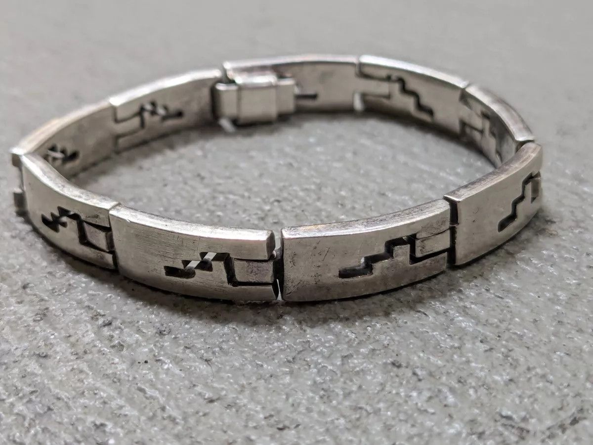 Jewelry Stainless Steel Bracelet Taxco Mexico Rectangle Panel Size ONE SIZE - 2 Thumbnail
