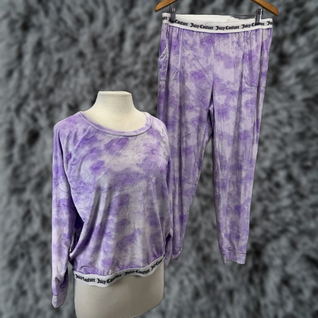 Juicy Couture VINTAGE Juicy Couture Pajama Set Velour 2 Piece Women XL Purple Tie Dye Pockets Lounge Sleepwear - Womens XL Size ONE SIZE - 1 Thumbnail