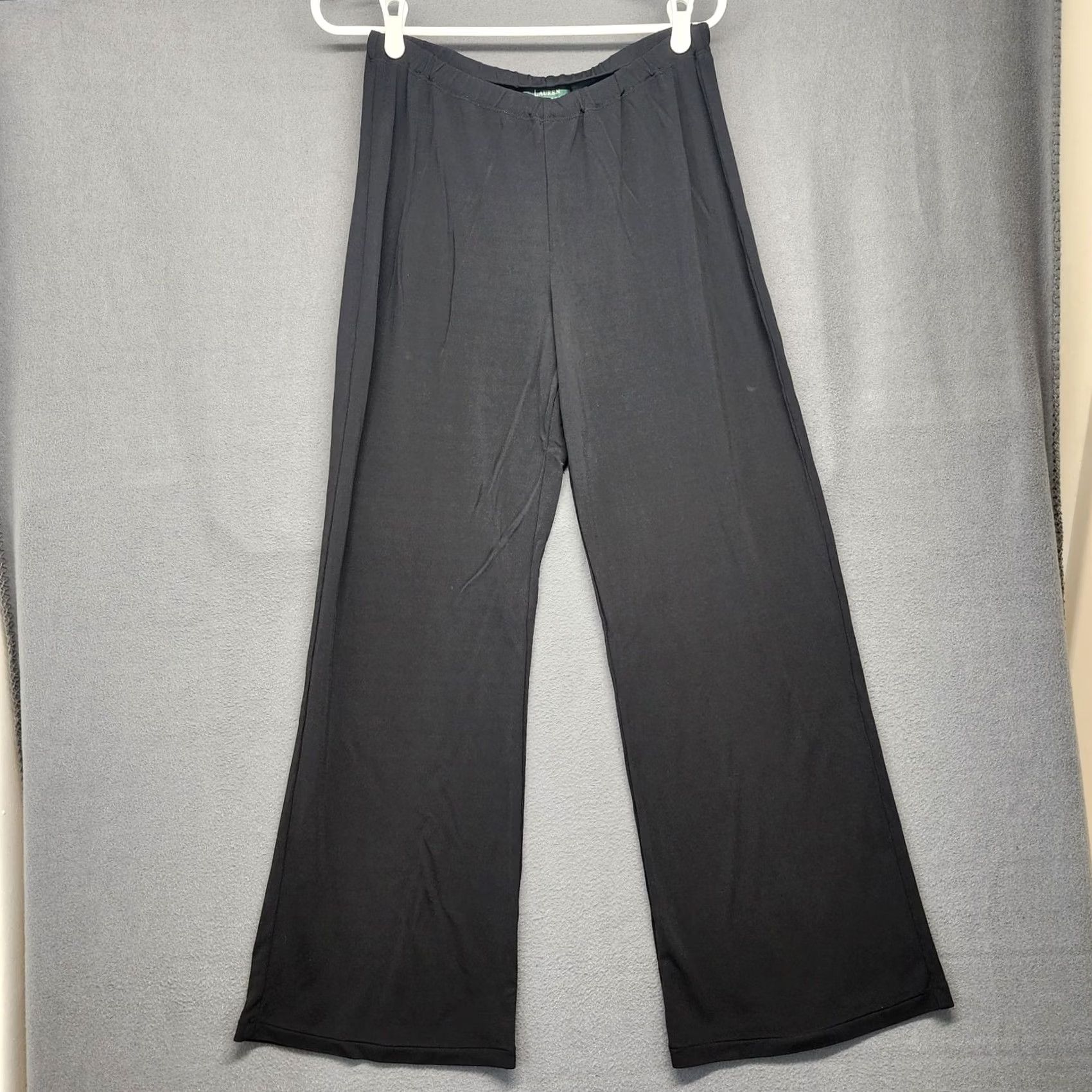 Ralph Lauren VINTAGE Ralph Lauren Pants Womens Medium Black Slinky Stretch Pull On Dress Pants Wide-Leg Office Size 32" / US 10 / IT 46 - 2 Thumbnail
