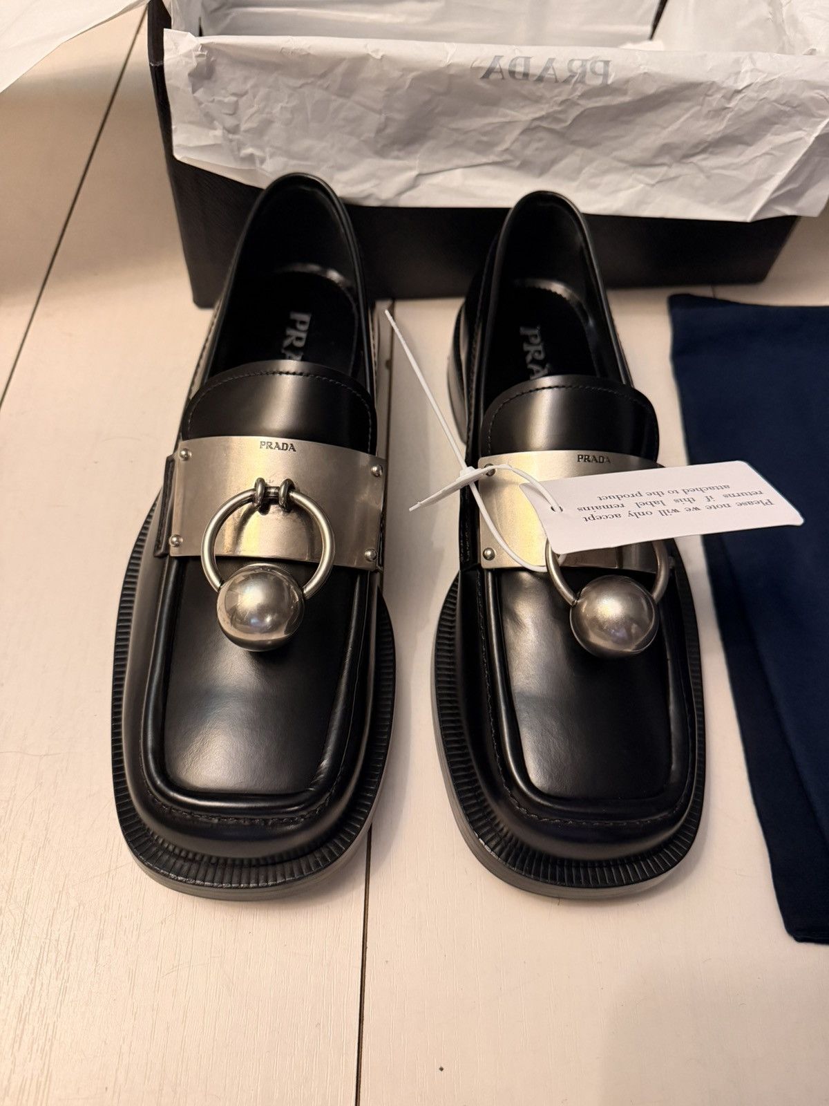 Prada NWT PRADA Men Brushed Leather Loafers with Metal Ring Size 9 Size US 9 / EU 42 - 10 Thumbnail