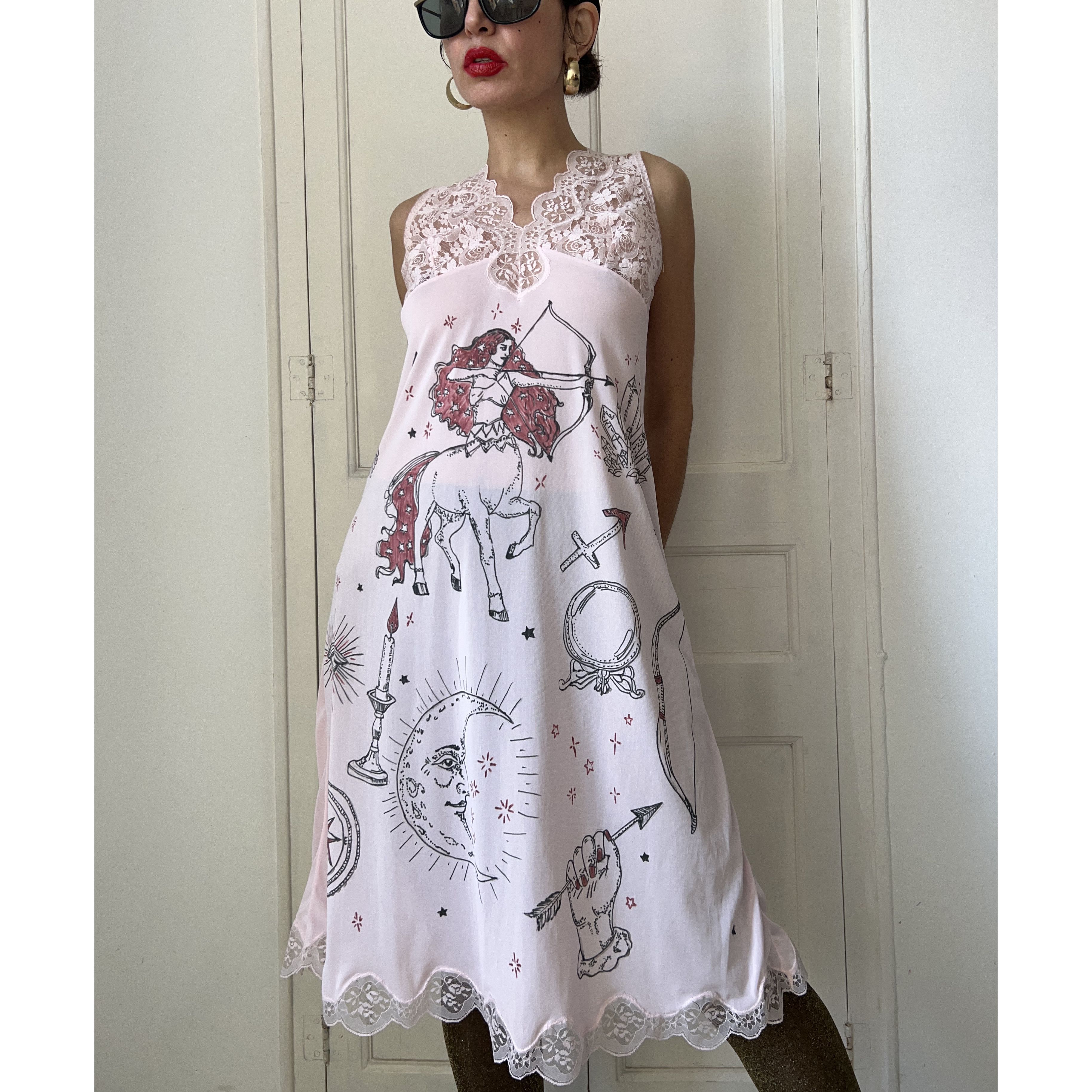 Custommade Handpainted Sagittarius Slip Dress Size L / US 10 / IT 46 - 6 Thumbnail
