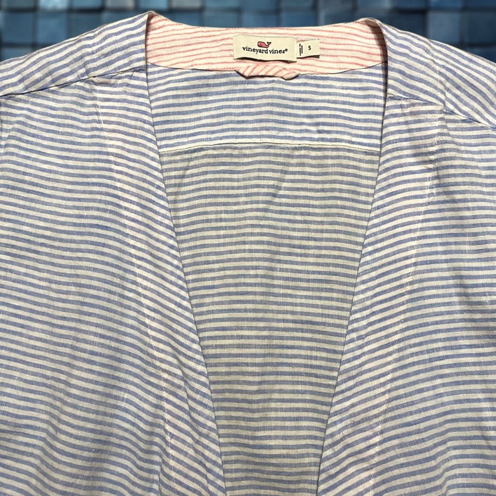 Vineyard Vines Vineyard Vines Blouse Wrap Shirt Womens S Blue Striped Linen V-Neck Beach 90s Style Size S / US 4 / IT 40 - 1 Thumbnail