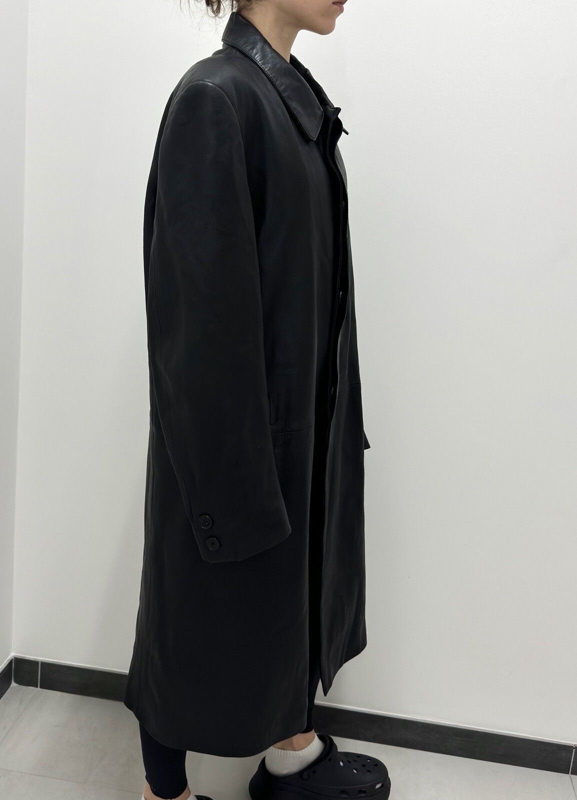 vintage ZARA Leather Long Trench Coat Jacket y2k Swag