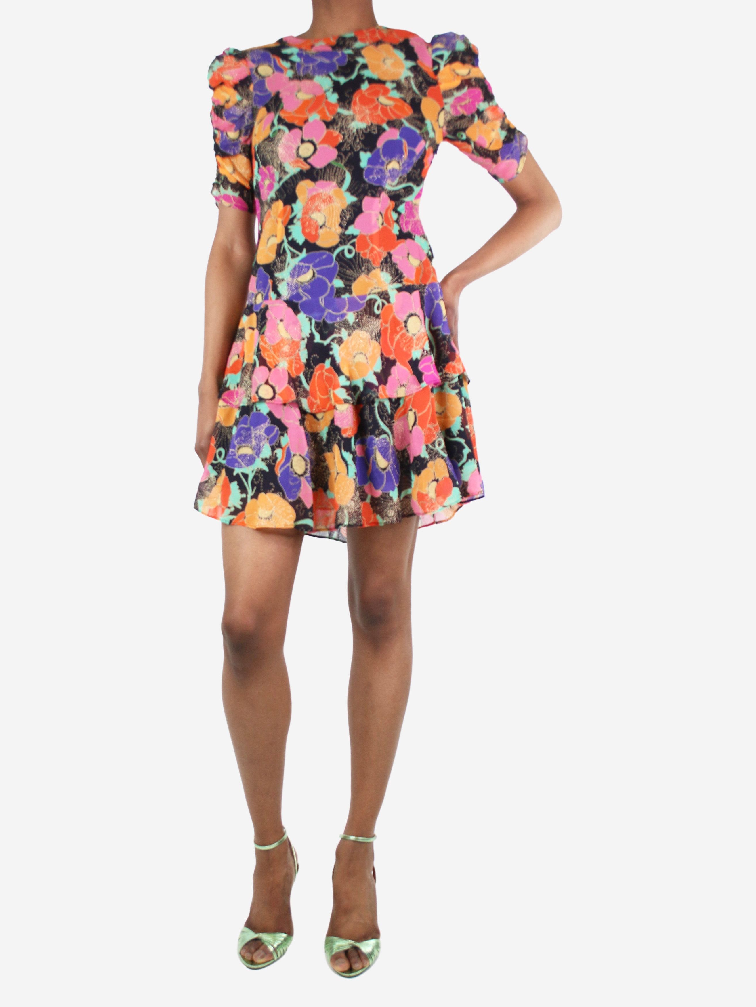 image of Rixo Multicoloured Floral Tiered Mini Dress - Size Uk 6, Women's