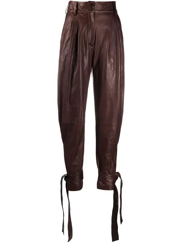 Dolce & Gabbana o1y0925 Leather Casual Pant in Chocolate Brown Size 26" / US 2 / IT 38 - 1 Thumbnail
