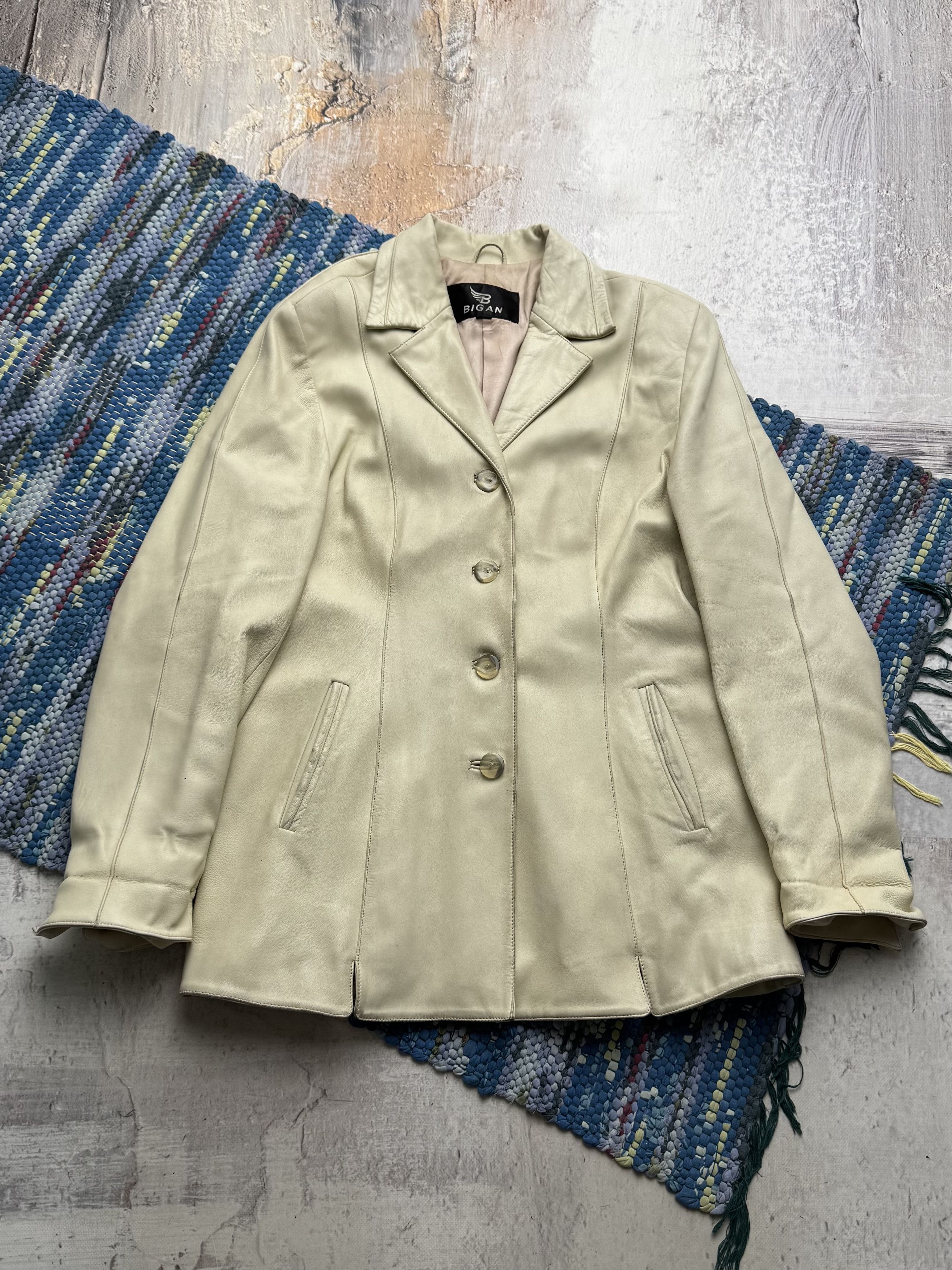 Vintage Vintage Genuine Cream Leather Jacket Tailored Smart Blazer Size L / US 10 / IT 46 - 1 Thumbnail
