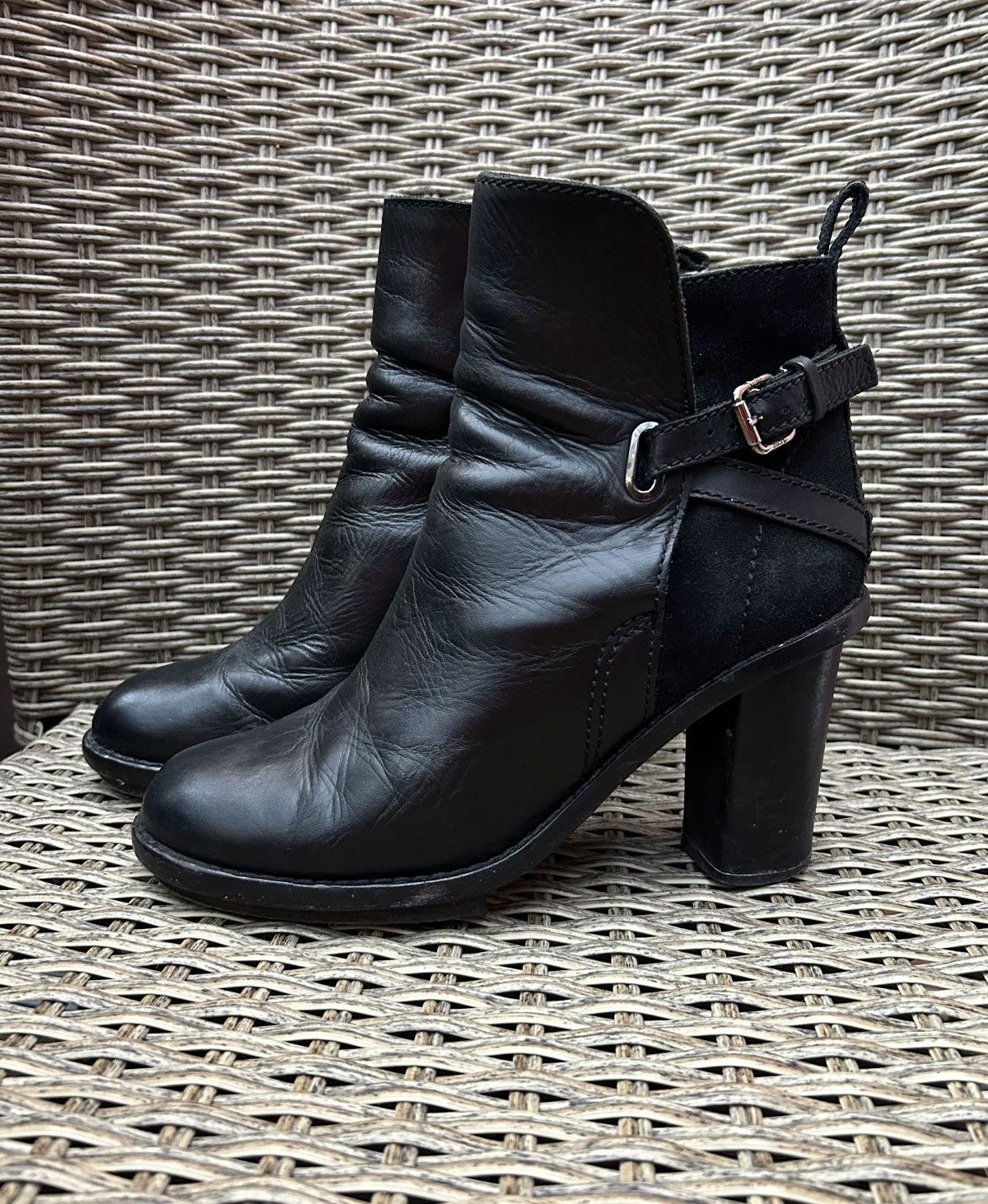 Acne Studios Vintage Acne Black Leather Suede Ankle Boots Block Heel Size US 10 / IT 40 - 1 Thumbnail