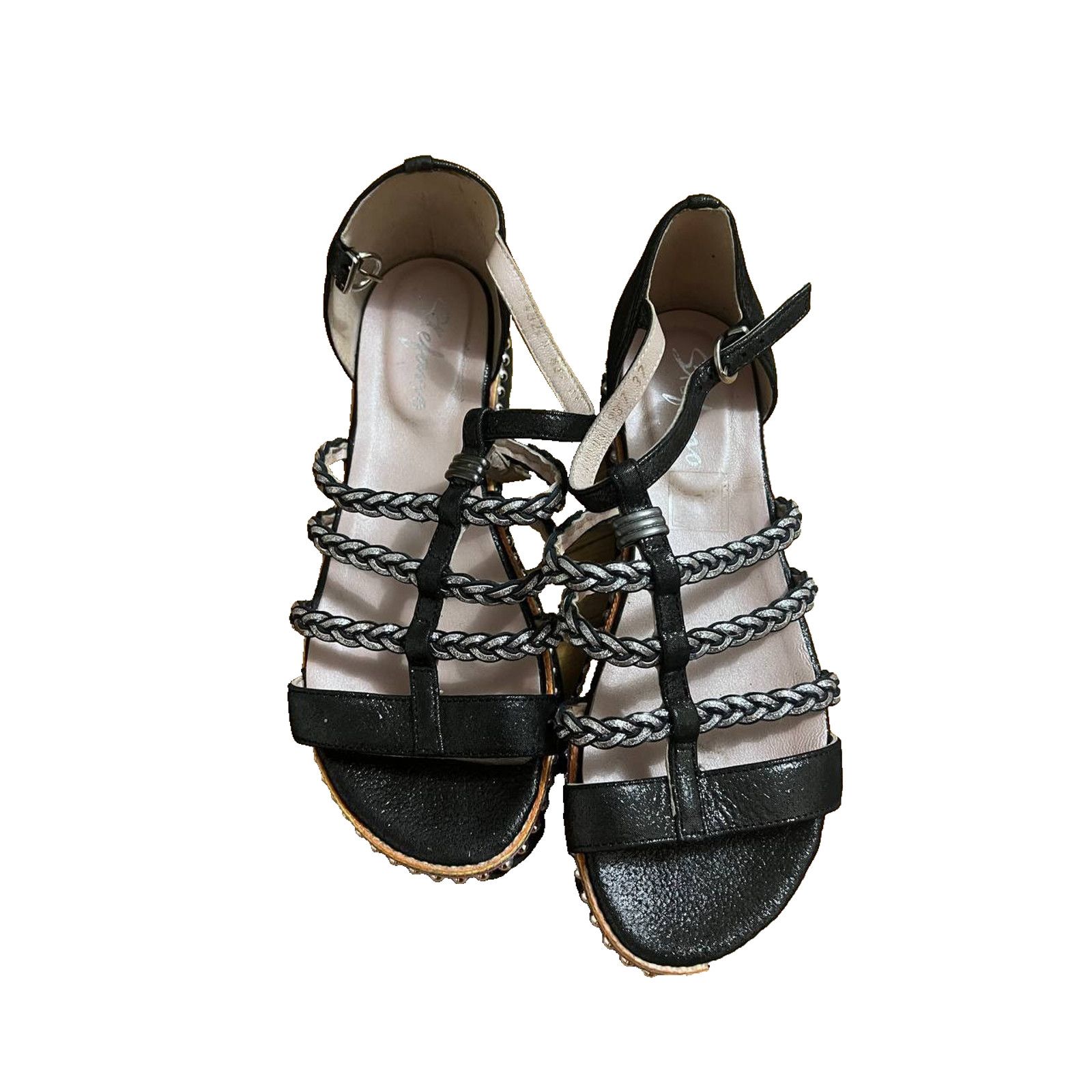 Santostefano Stefano Women sandals Leather Black silver Size 37 S000016 Size US 7 / IT 37 - 6 Thumbnail